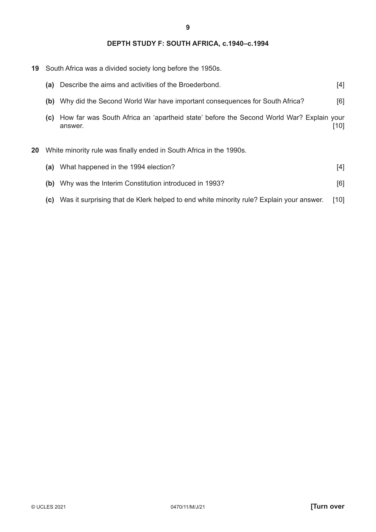 Cambridge IGCSE History 0470 2021 May/June Paper 1 · Variant 1 question paper, page 9 of 12