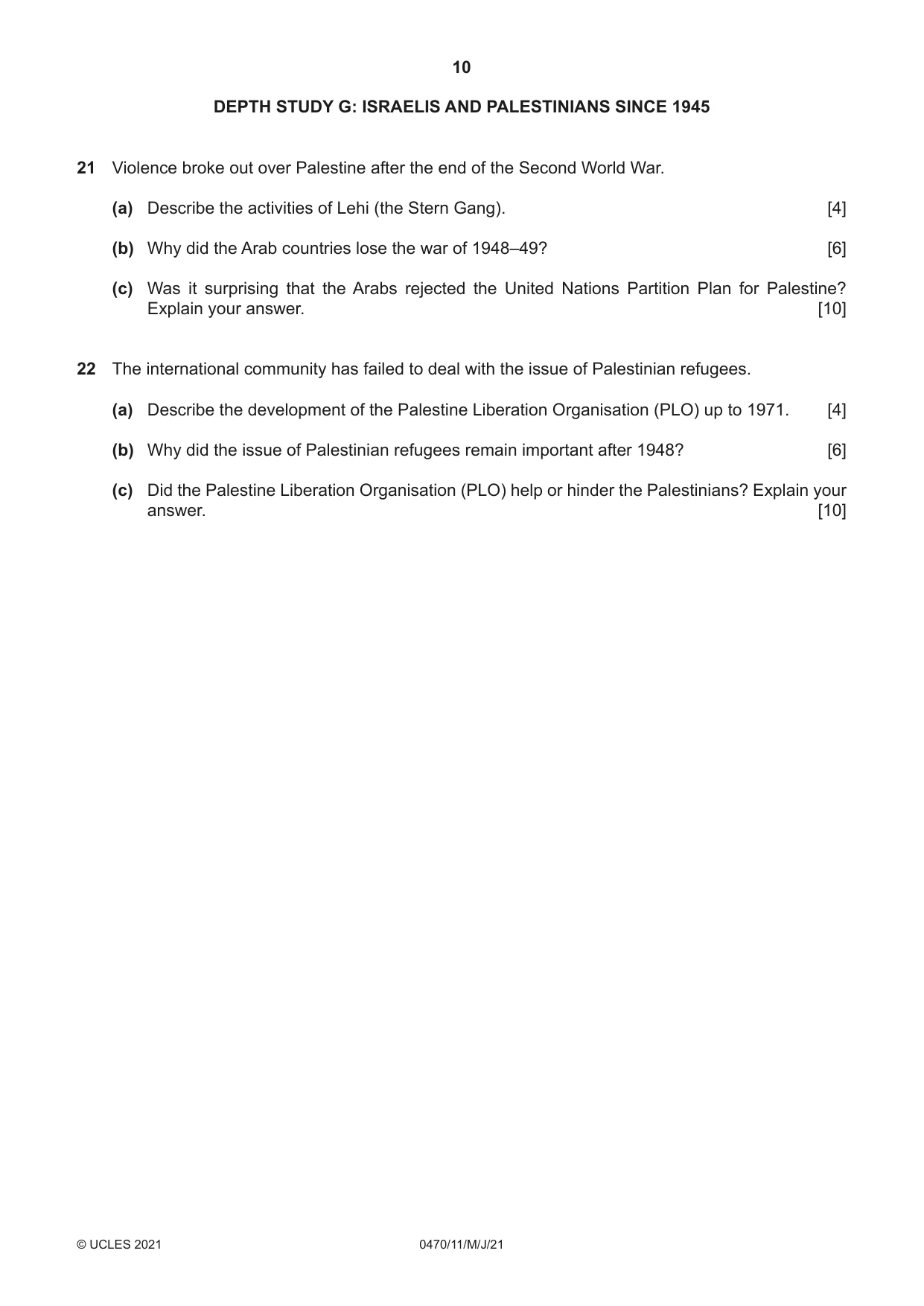 Cambridge IGCSE History 0470 2021 May/June Paper 1 · Variant 1 question paper, page 10 of 12