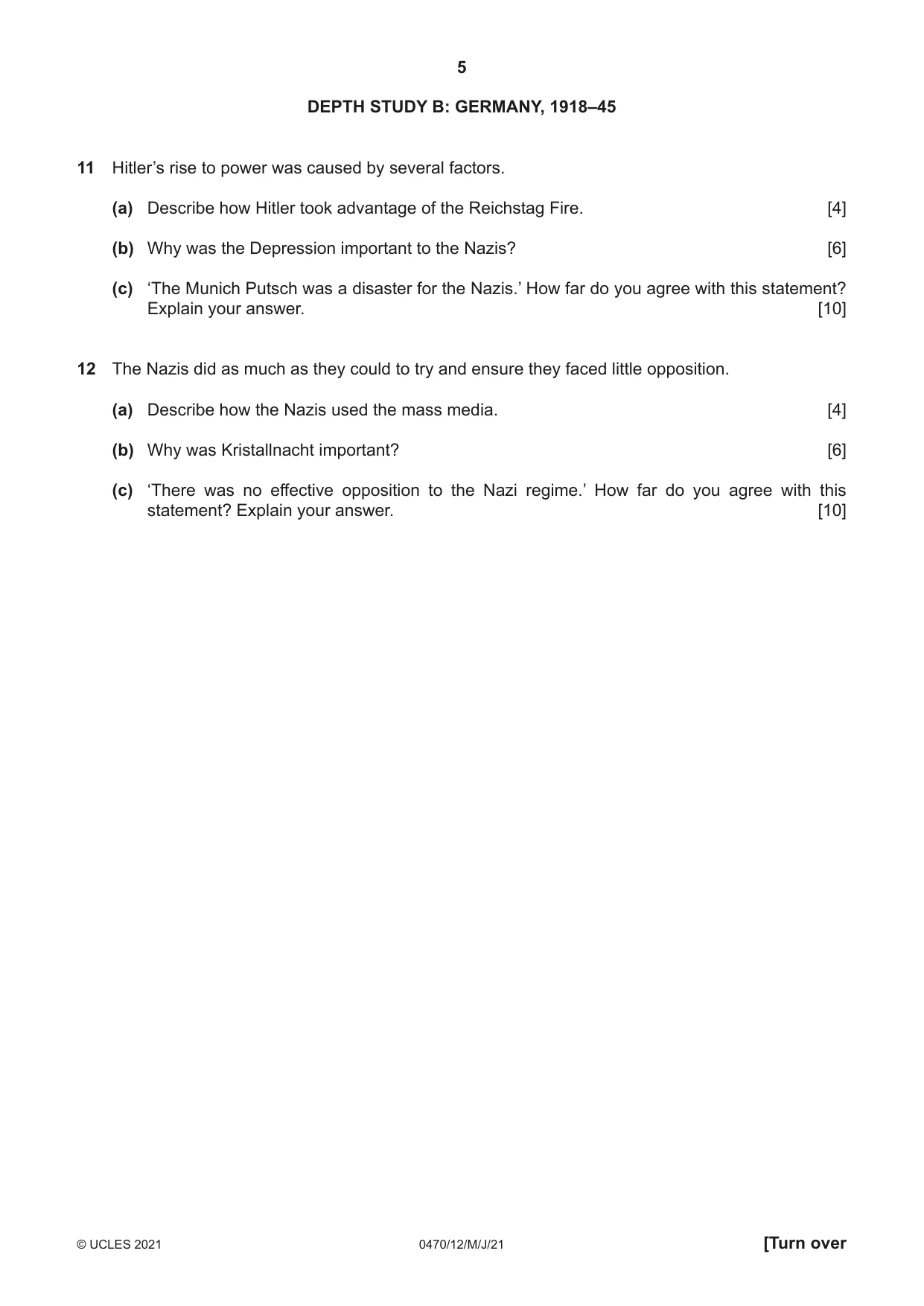 Cambridge IGCSE History 0470 2021 May/June Paper 1 · Variant 2 question paper, page 5 of 12