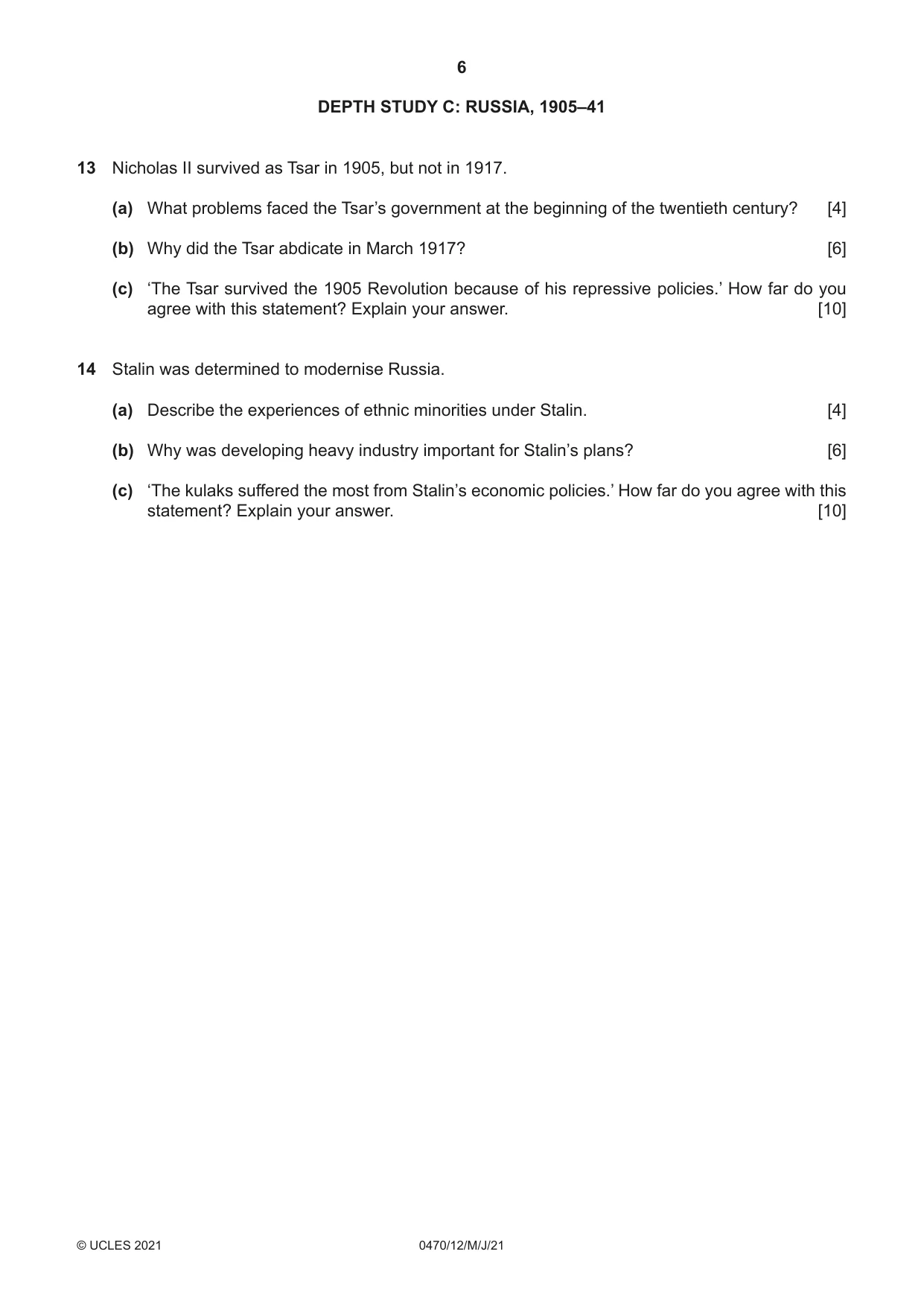 Cambridge IGCSE History 0470 2021 May/June Paper 1 · Variant 2 question paper, page 6 of 12