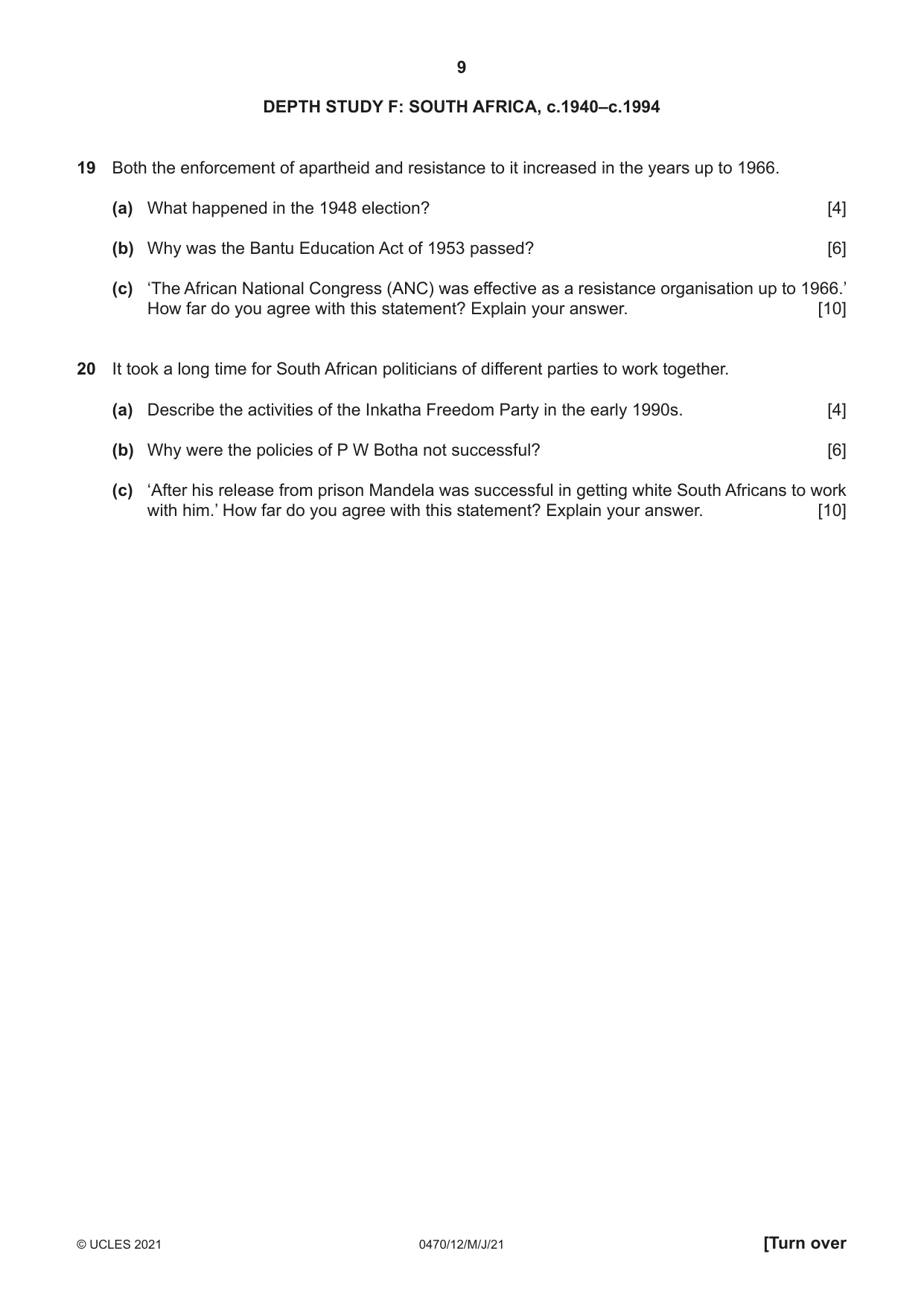 Cambridge IGCSE History 0470 2021 May/June Paper 1 · Variant 2 question paper, page 9 of 12