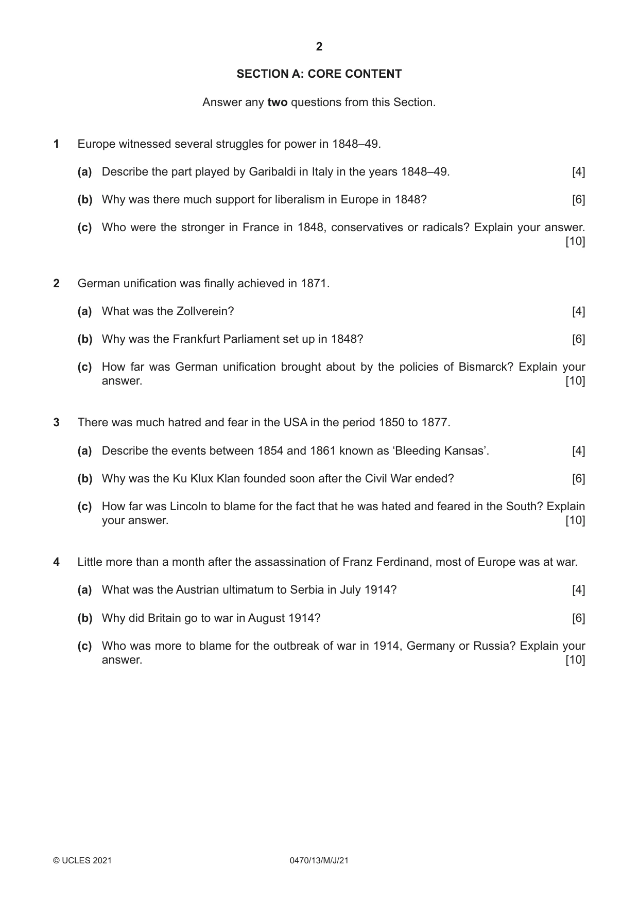 Cambridge IGCSE History 0470 2021 May/June Paper 1 · Variant 3 question paper, page 2 of 12