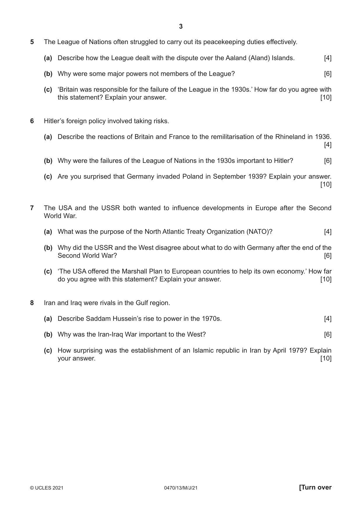 Cambridge IGCSE History 0470 2021 May/June Paper 1 · Variant 3 question paper, page 3 of 12