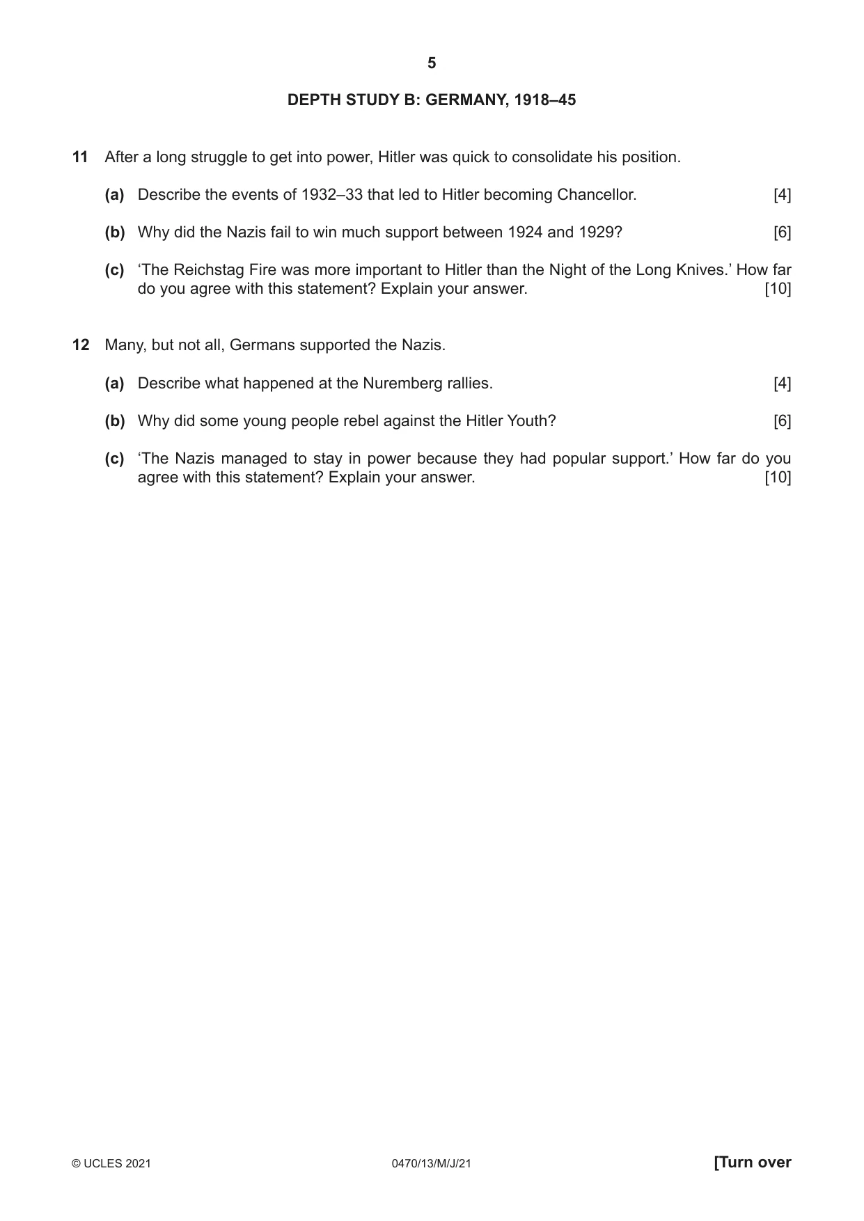 Cambridge IGCSE History 0470 2021 May/June Paper 1 · Variant 3 question paper, page 5 of 12