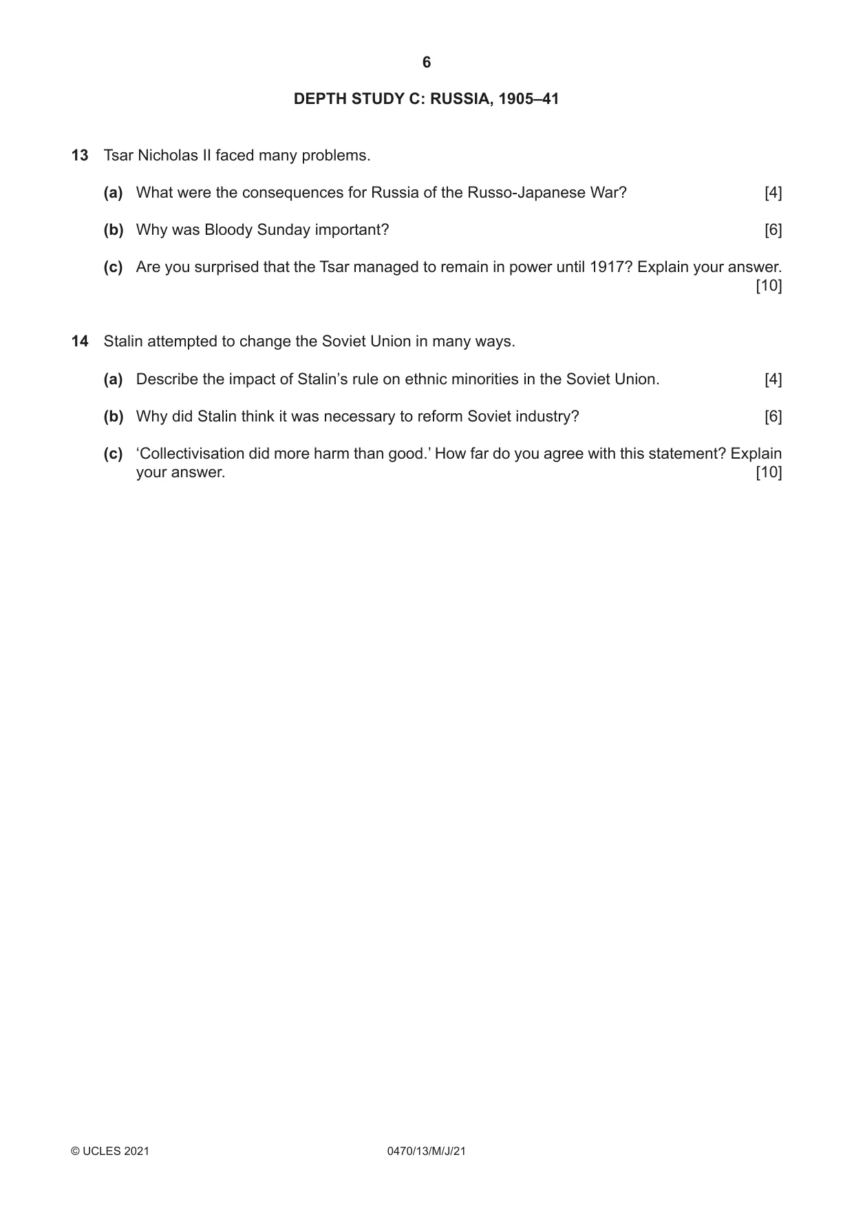 Cambridge IGCSE History 0470 2021 May/June Paper 1 · Variant 3 question paper, page 6 of 12