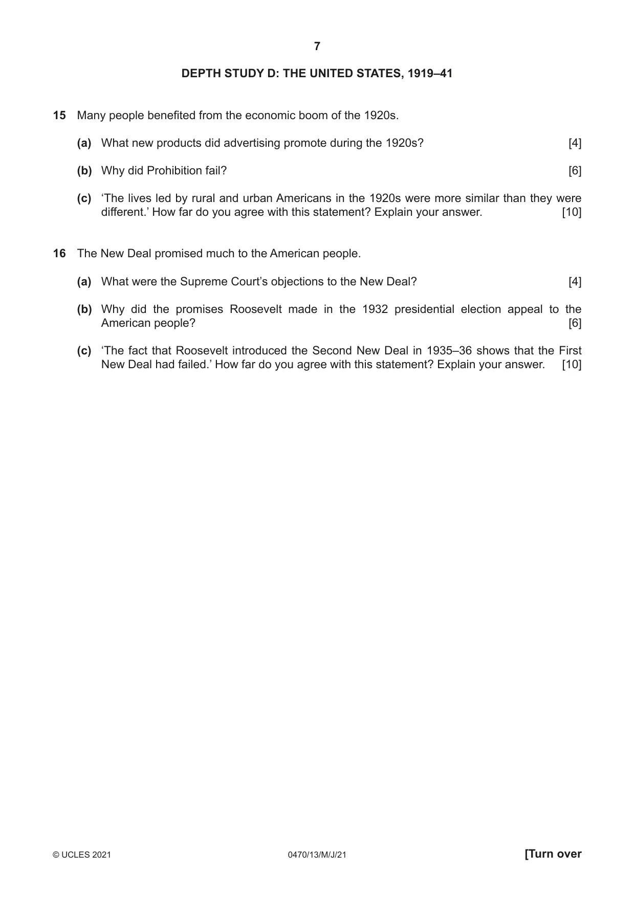 Cambridge IGCSE History 0470 2021 May/June Paper 1 · Variant 3 question paper, page 7 of 12