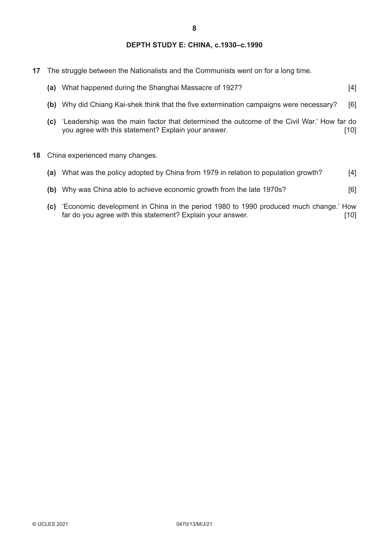 Cambridge IGCSE History 0470 2021 May/June Paper 1 · Variant 3 question paper, page 8 of 12