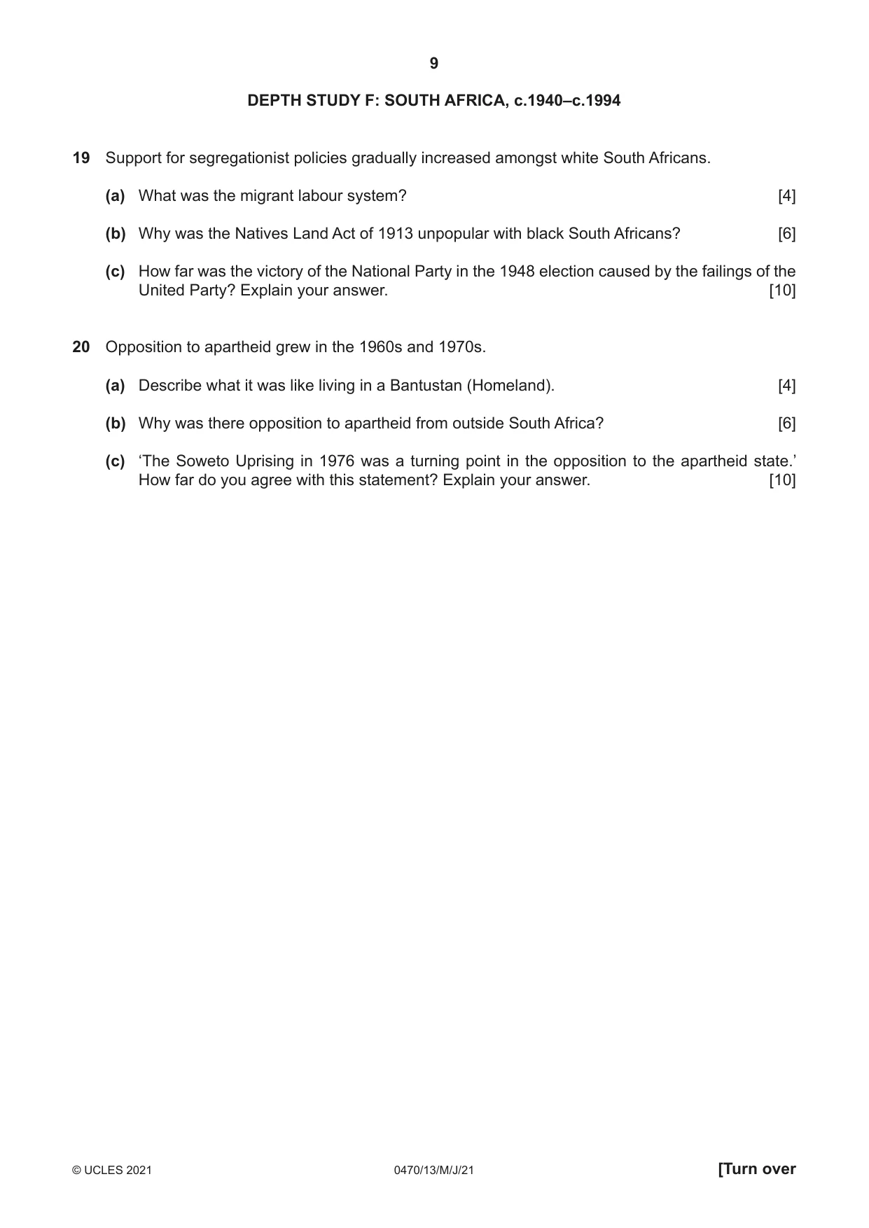 Cambridge IGCSE History 0470 2021 May/June Paper 1 · Variant 3 question paper, page 9 of 12