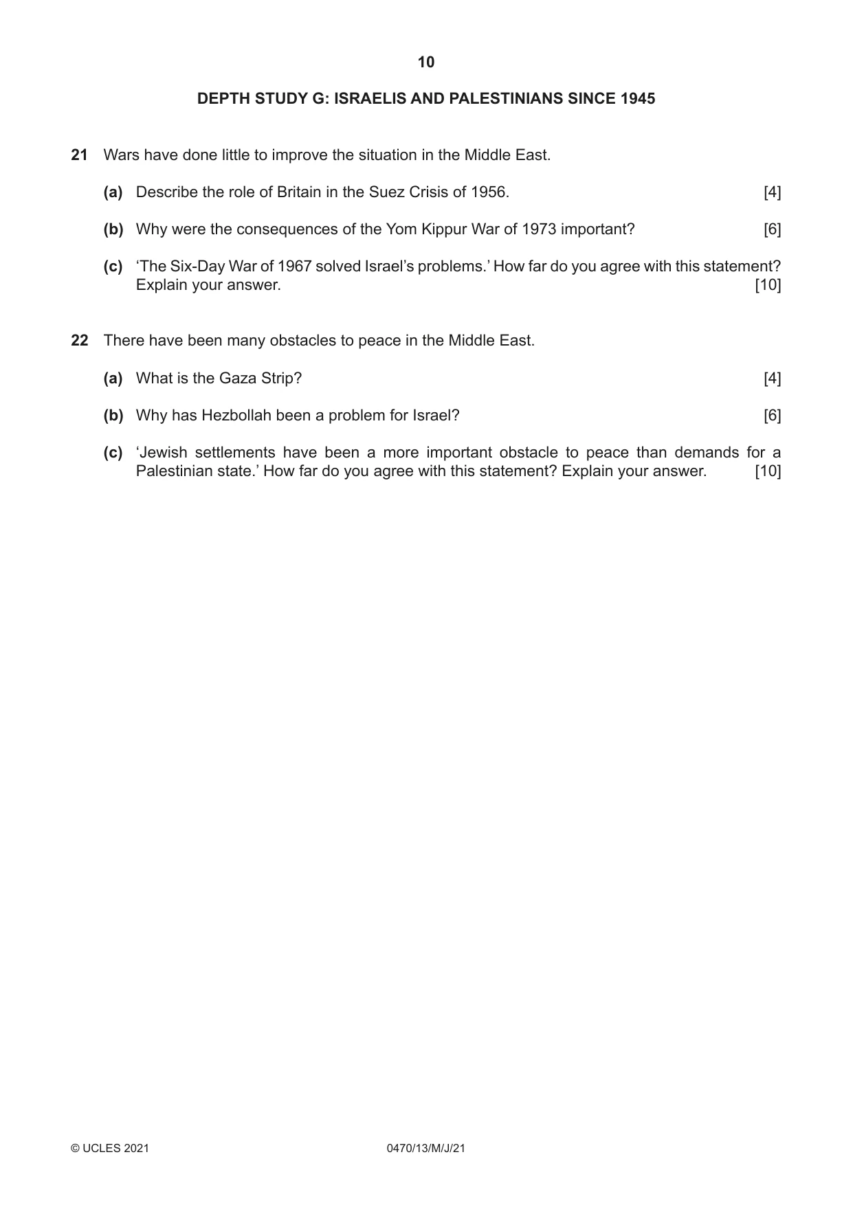 Cambridge IGCSE History 0470 2021 May/June Paper 1 · Variant 3 question paper, page 10 of 12