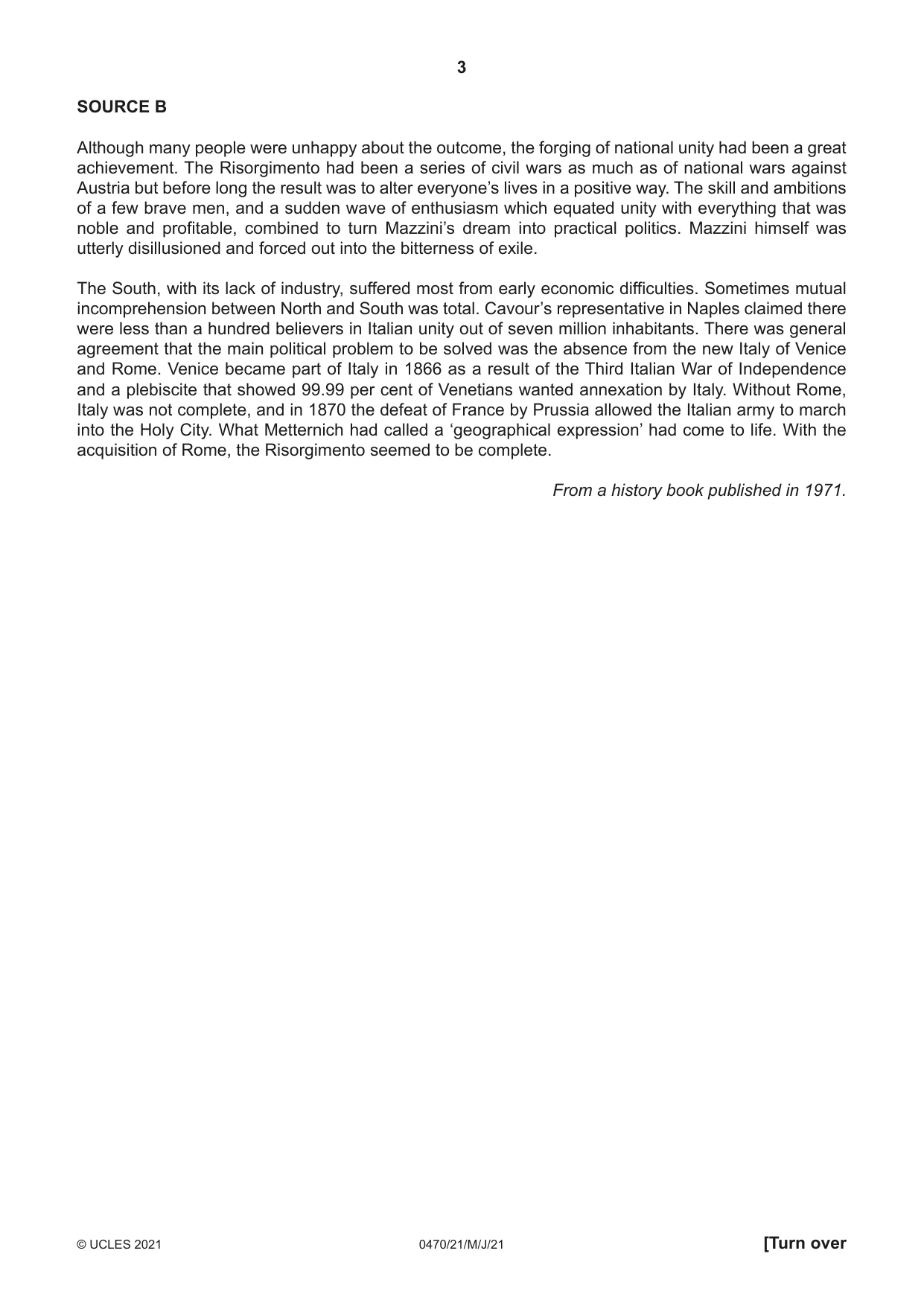 Cambridge IGCSE History 0470 2021 May/June Paper 2 · Variant 1 question paper, page 3 of 16