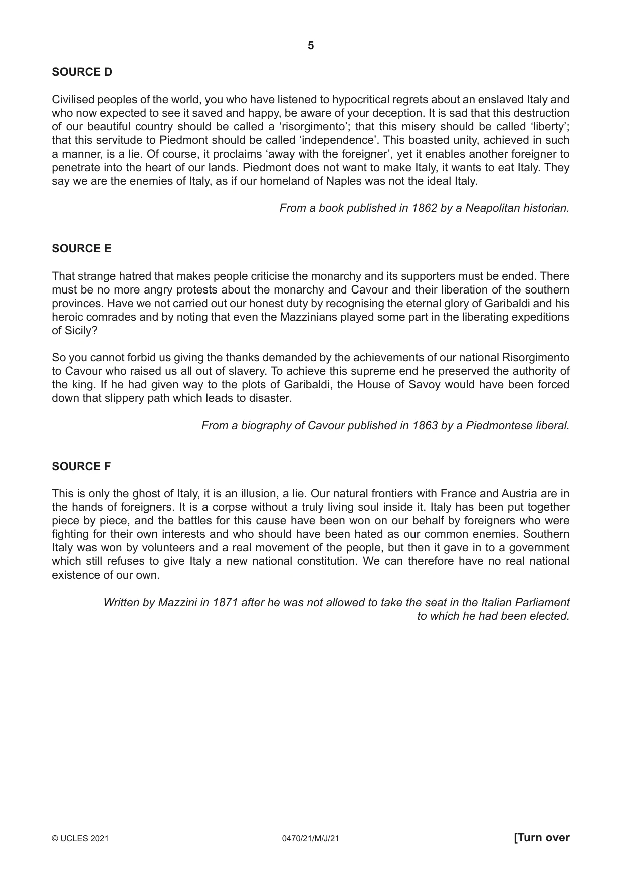 Cambridge IGCSE History 0470 2021 May/June Paper 2 · Variant 1 question paper, page 5 of 16