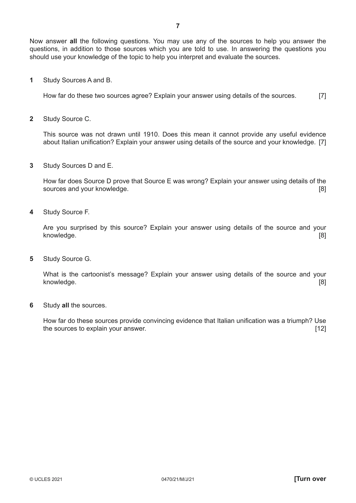Cambridge IGCSE History 0470 2021 May/June Paper 2 · Variant 1 question paper, page 7 of 16