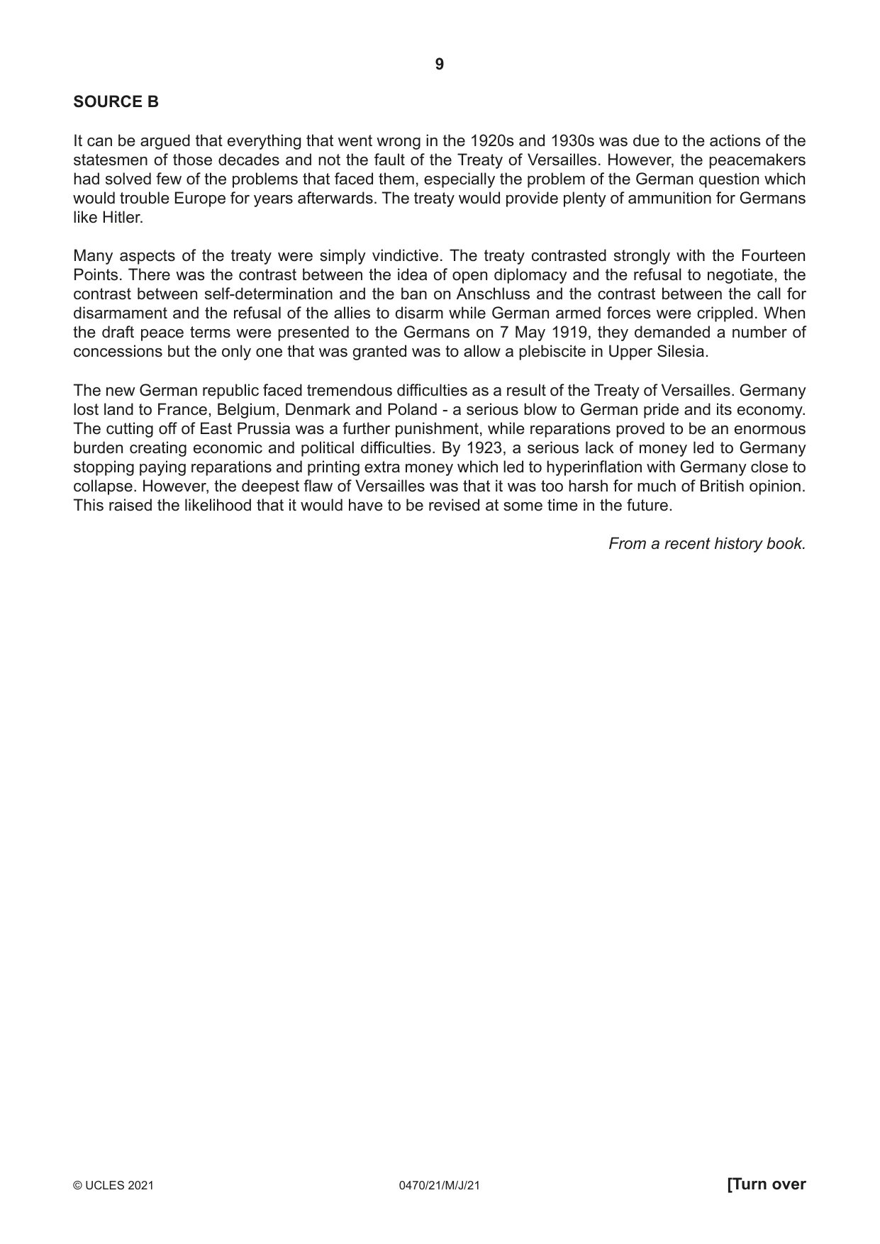 Cambridge IGCSE History 0470 2021 May/June Paper 2 · Variant 1 question paper, page 9 of 16