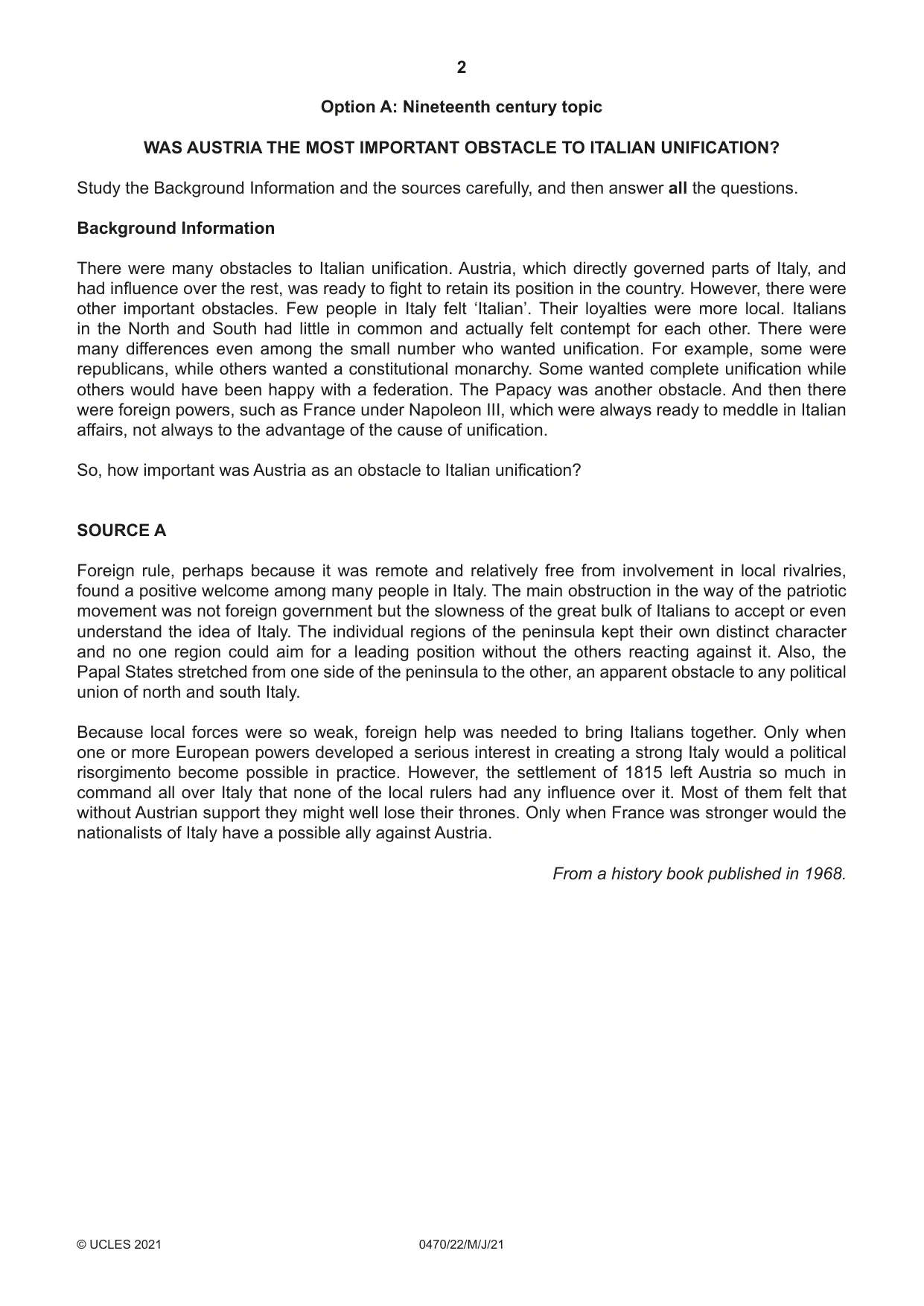 Cambridge IGCSE History 0470 2021 May/June Paper 2 · Variant 2 question paper, page 2 of 12