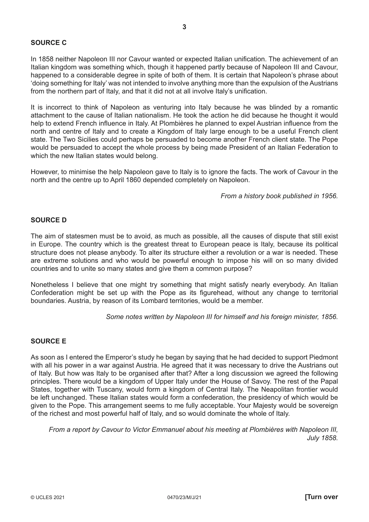 Cambridge IGCSE History 0470 2021 May/June Paper 2 · Variant 3 question paper, page 3 of 12