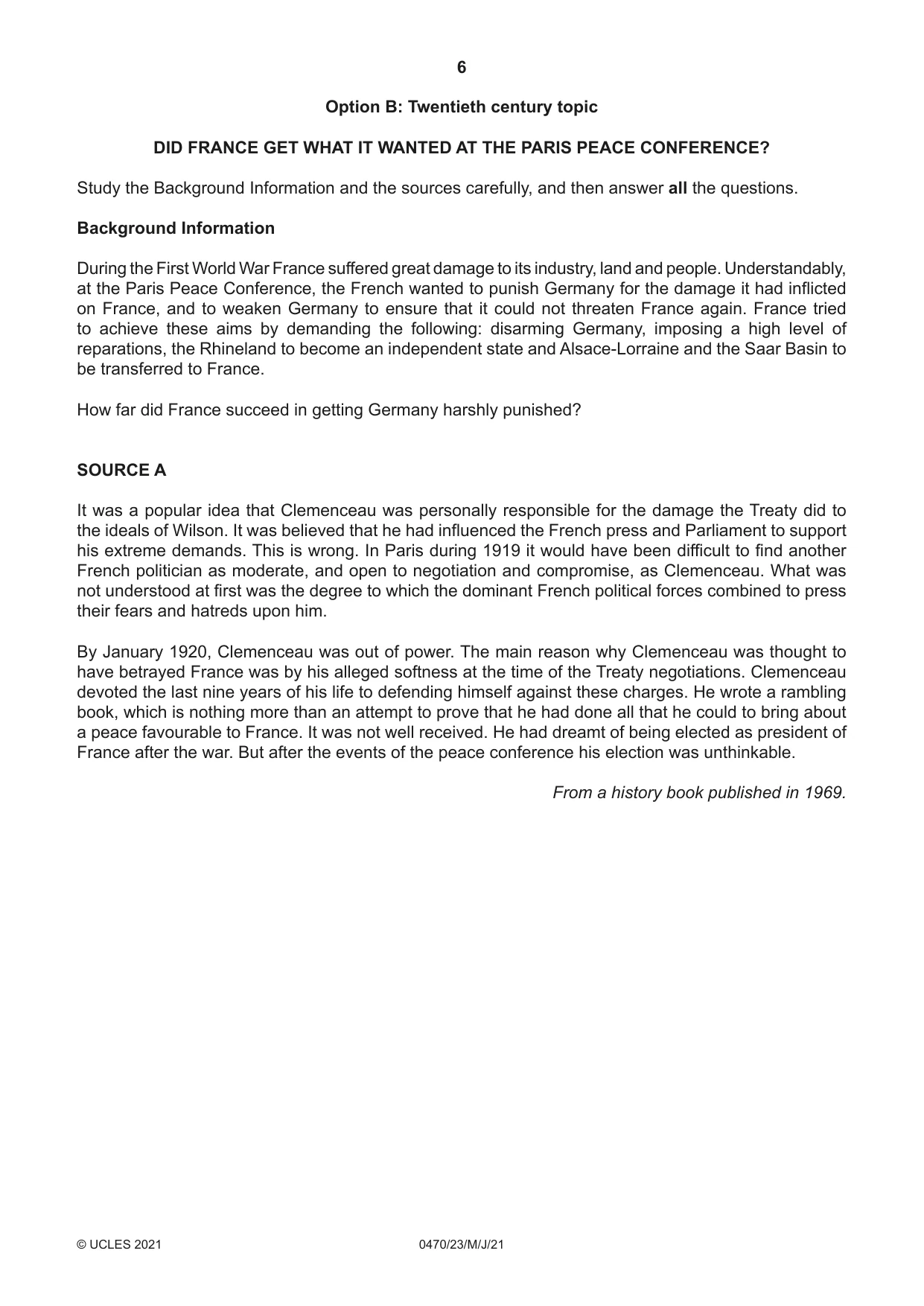 Cambridge IGCSE History 0470 2021 May/June Paper 2 · Variant 3 question paper, page 6 of 12