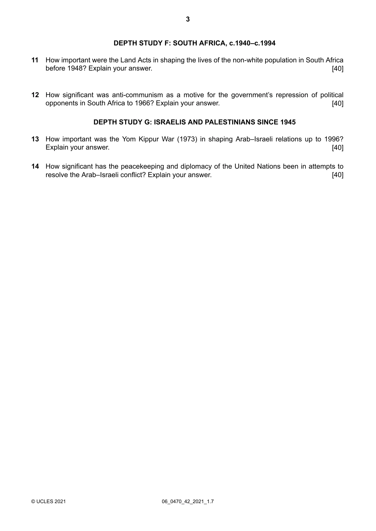 Cambridge IGCSE History 0470 2021 May/June Paper 4 · Variant 2 question paper, page 3 of 4