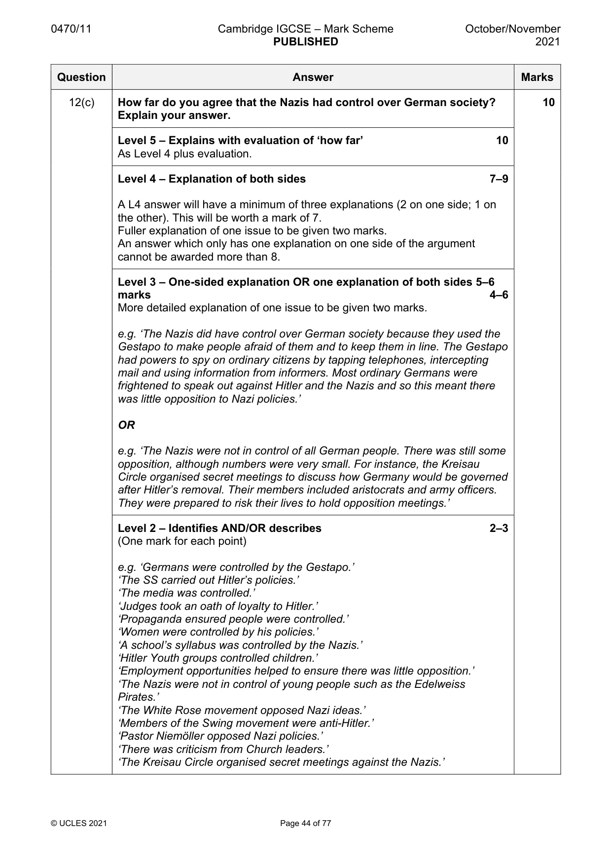 Mark scheme, page 44 of 77