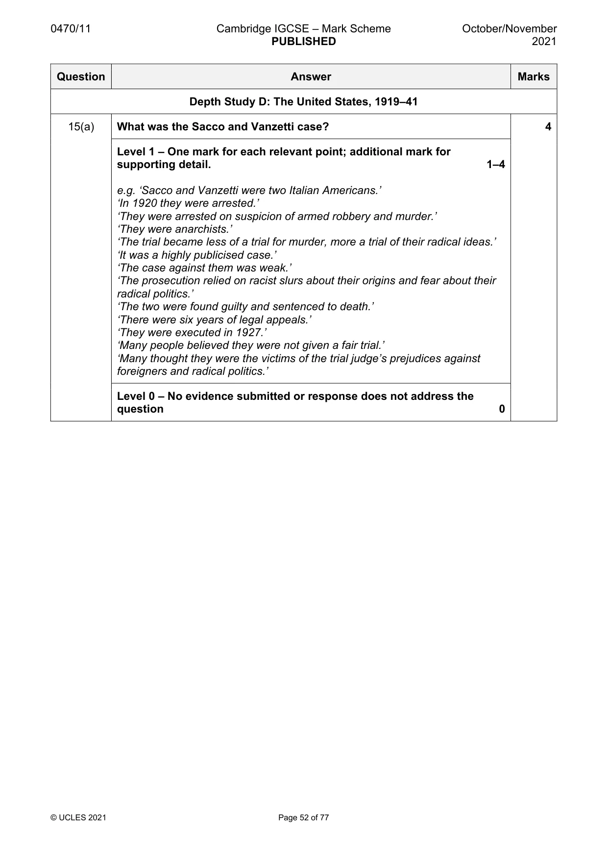 Mark scheme, page 52 of 77
