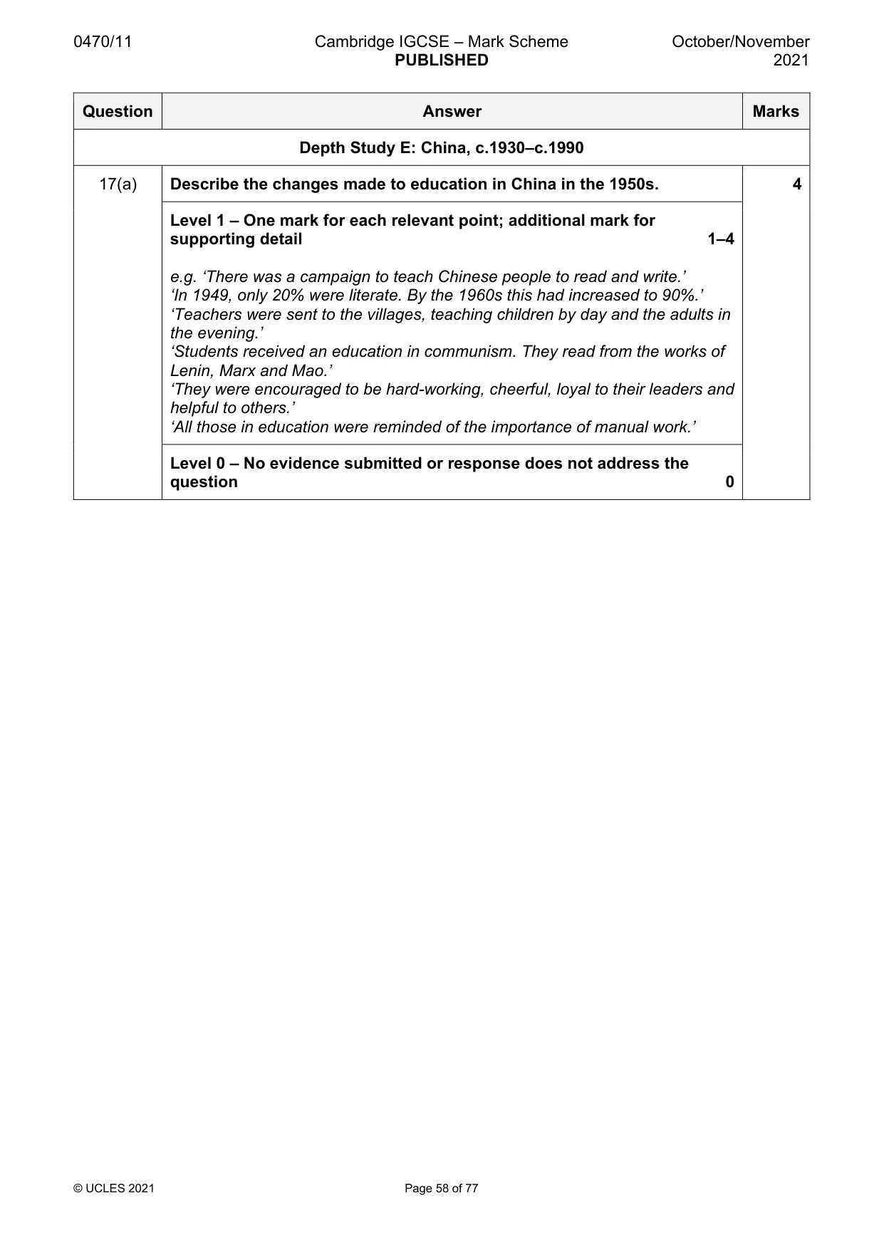 Mark scheme, page 58 of 77