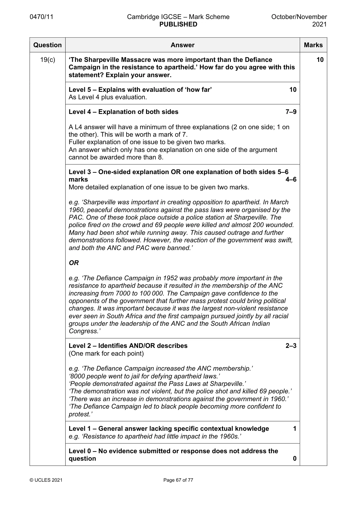 Mark scheme, page 67 of 77