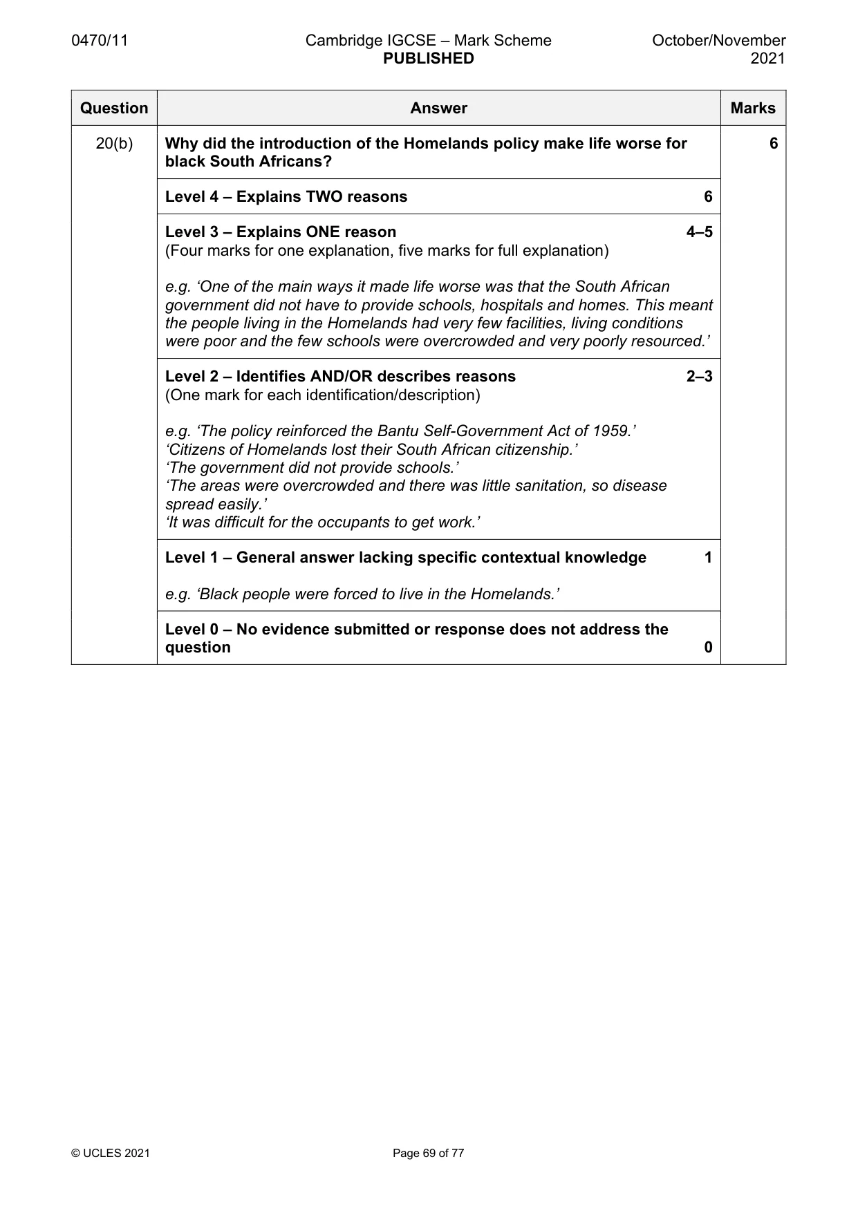 Mark scheme, page 69 of 77