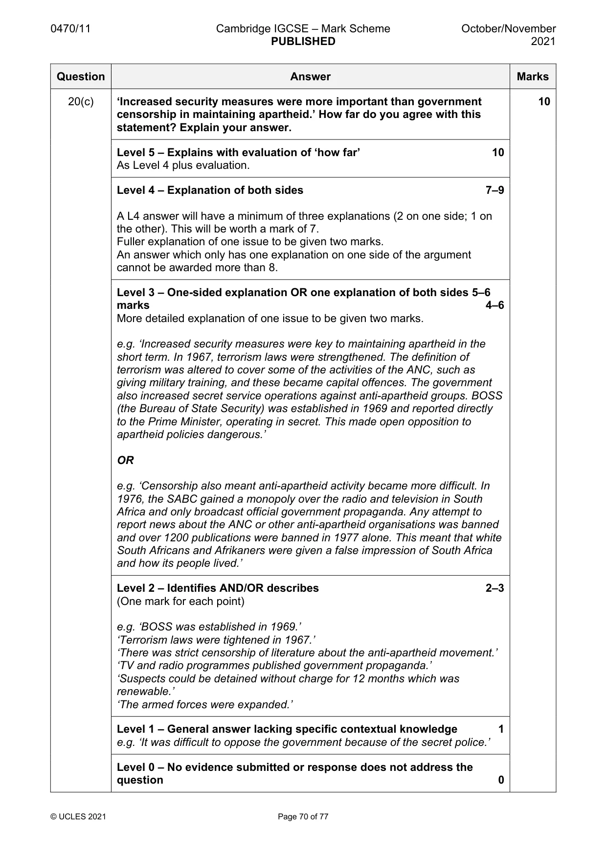 Mark scheme, page 70 of 77