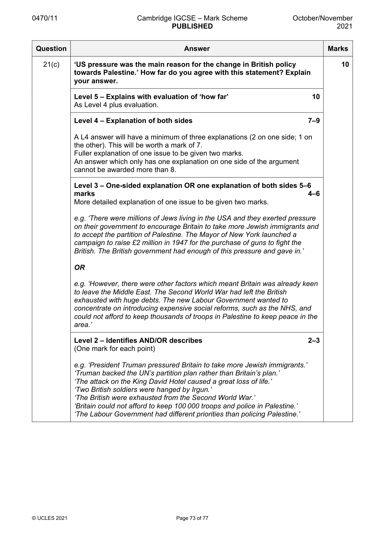 Mark scheme, page 73 of 77