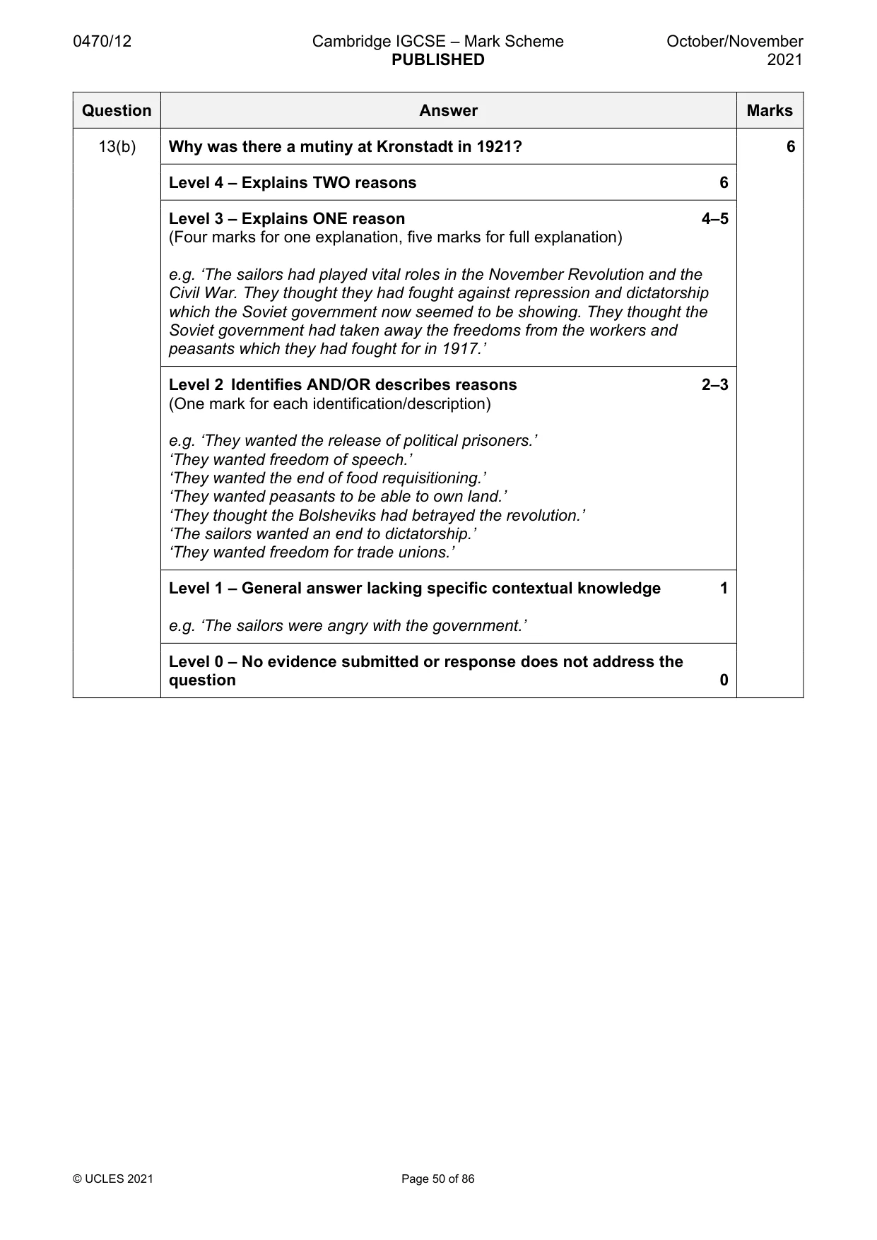 Mark scheme, page 50 of 86