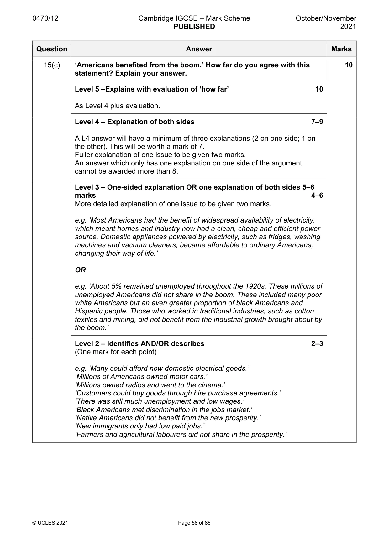 Mark scheme, page 58 of 86