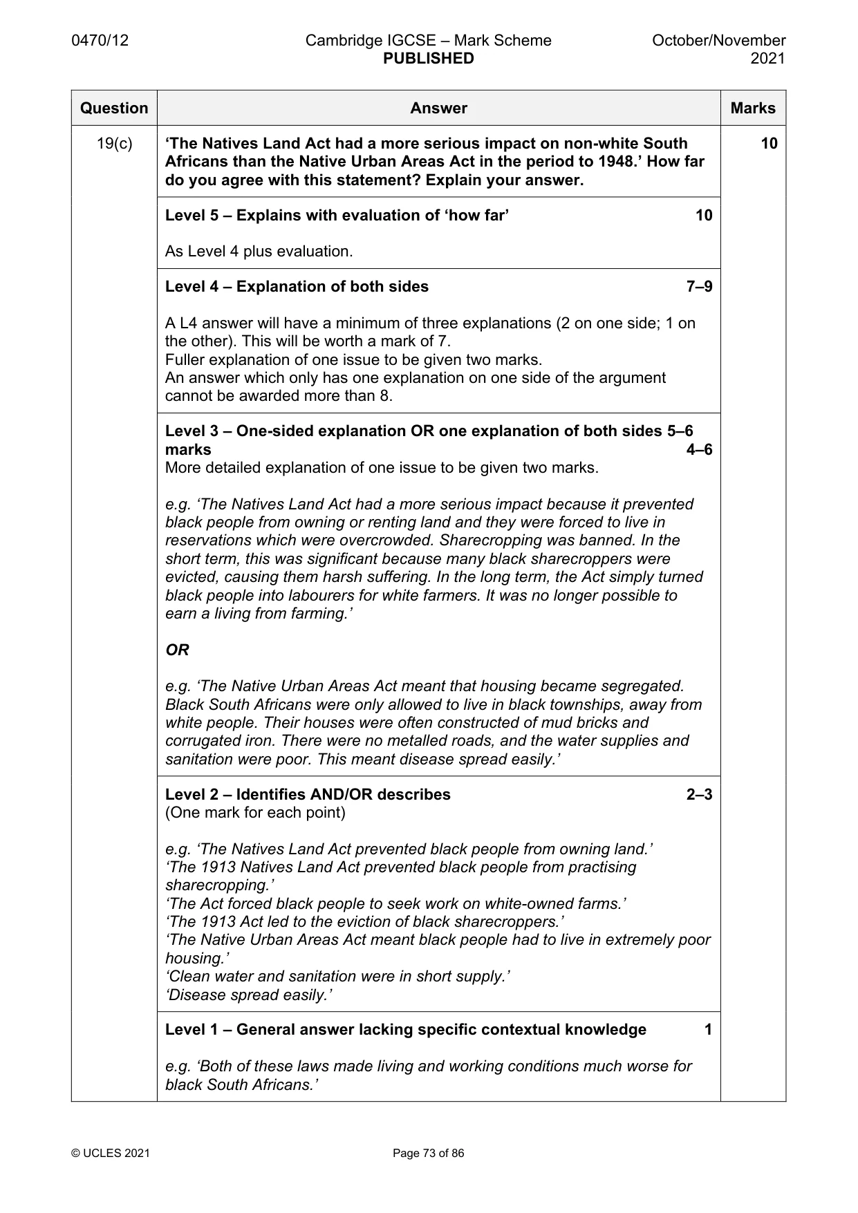 Mark scheme, page 73 of 86
