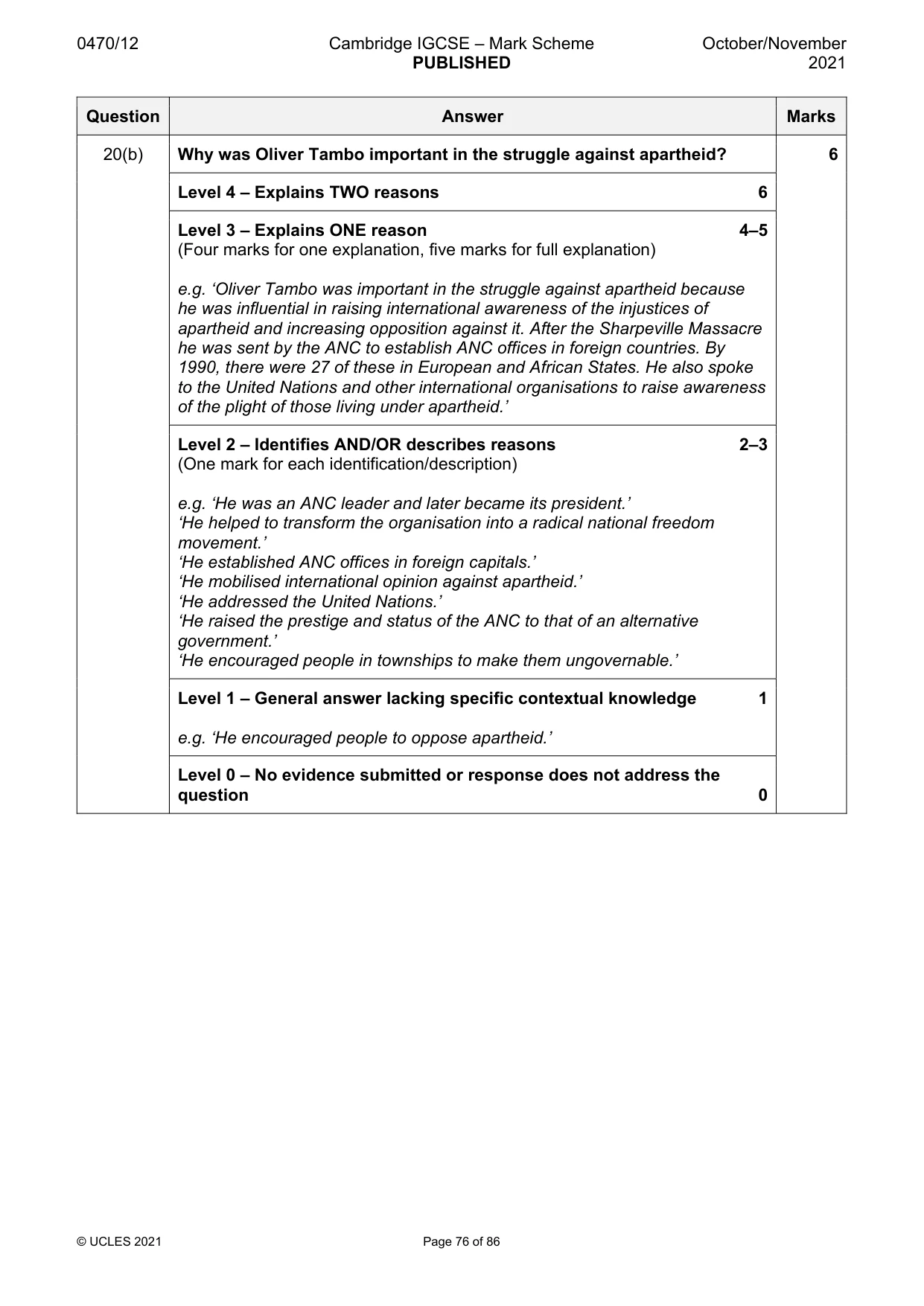Mark scheme, page 76 of 86
