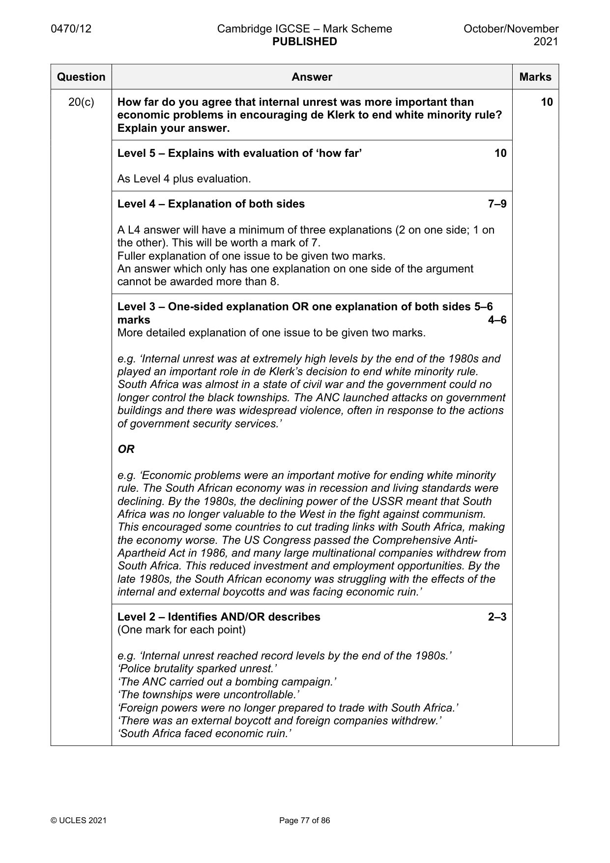 Mark scheme, page 77 of 86