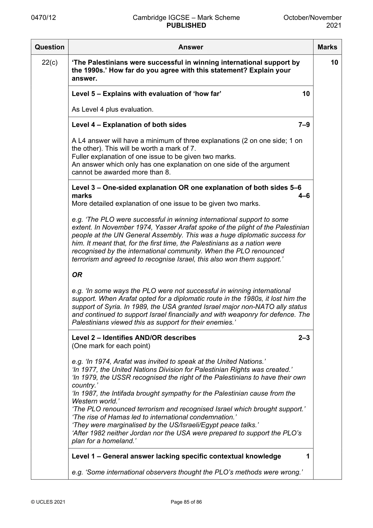 Mark scheme, page 85 of 86