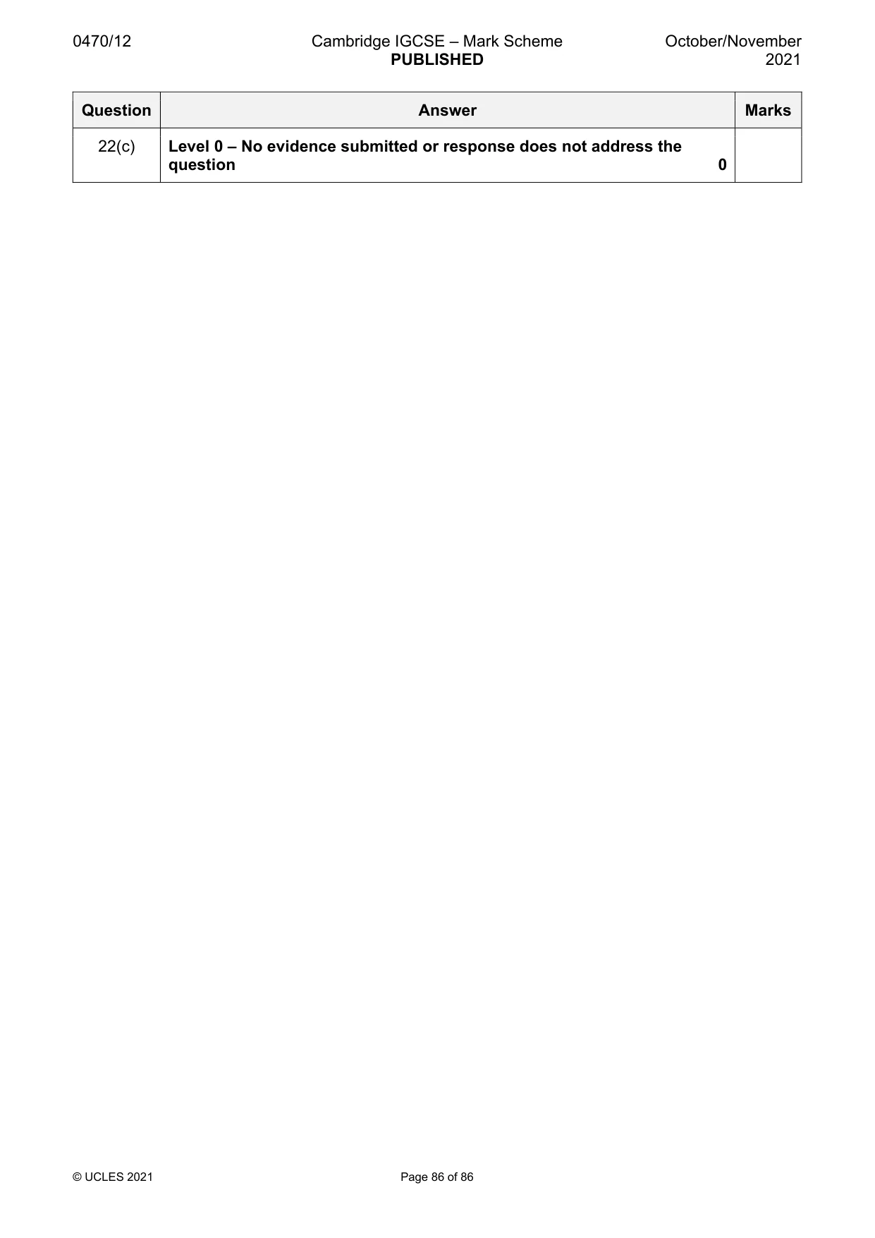 Mark scheme, page 86 of 86