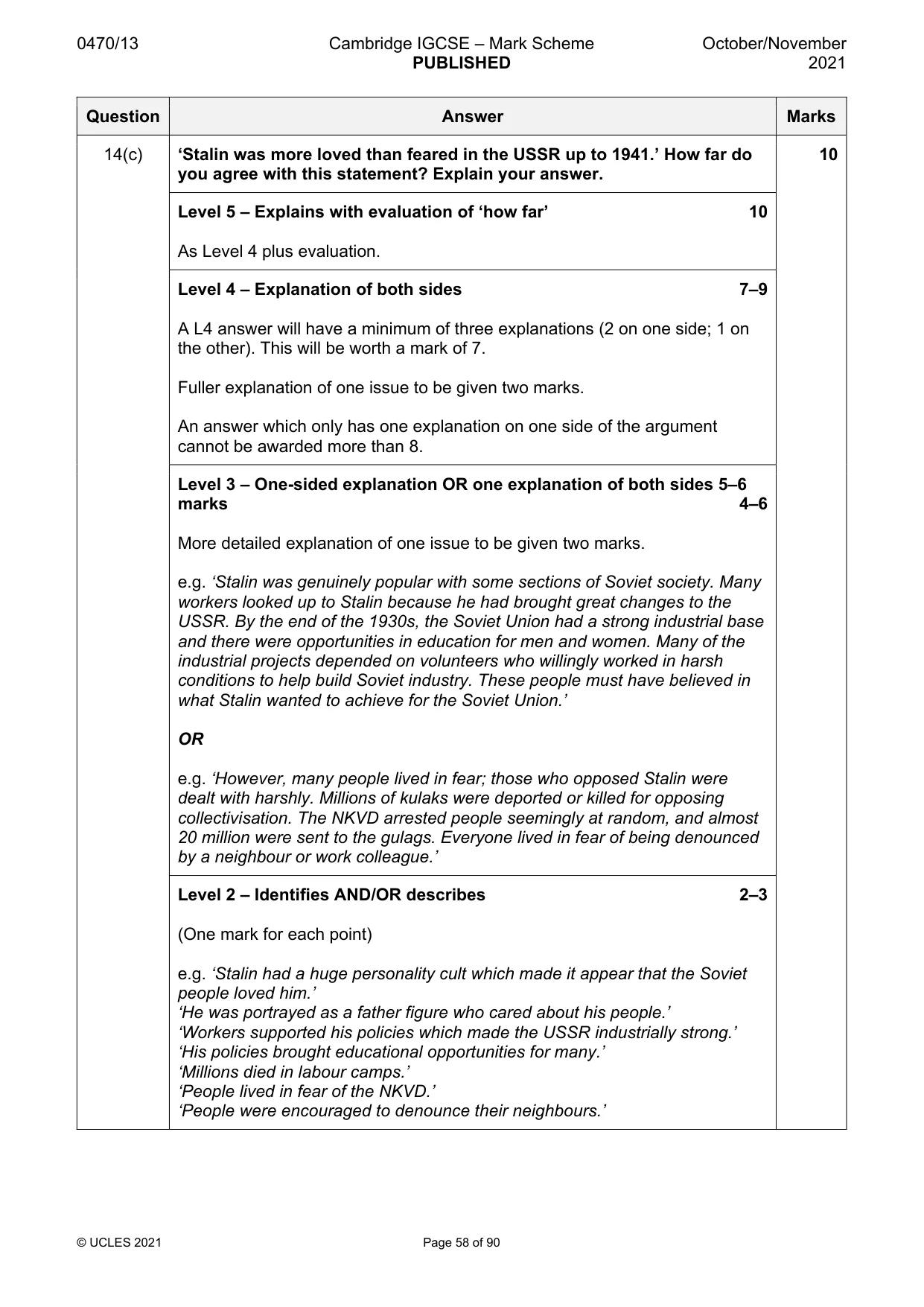Mark scheme, page 58 of 90