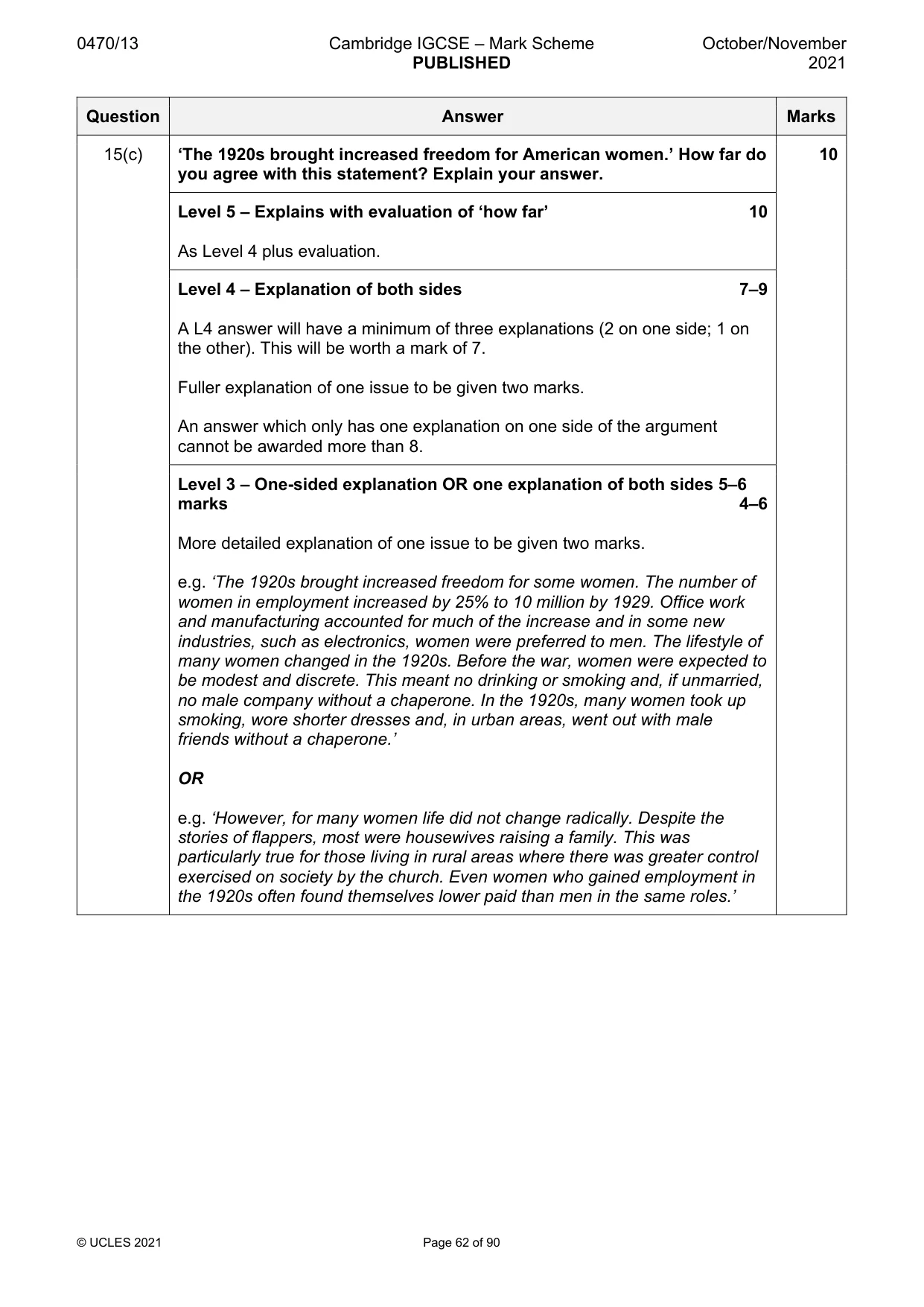 Mark scheme, page 62 of 90