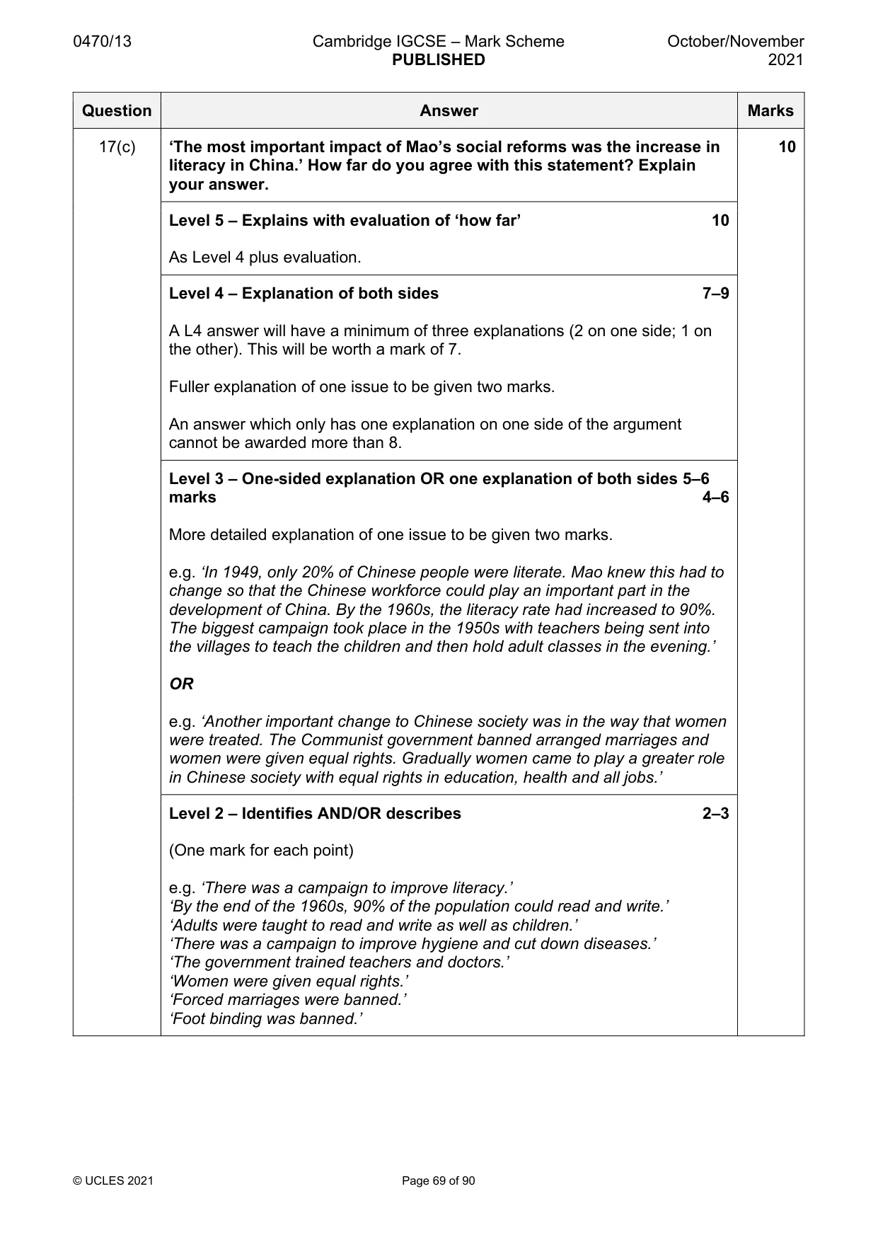 Mark scheme, page 69 of 90