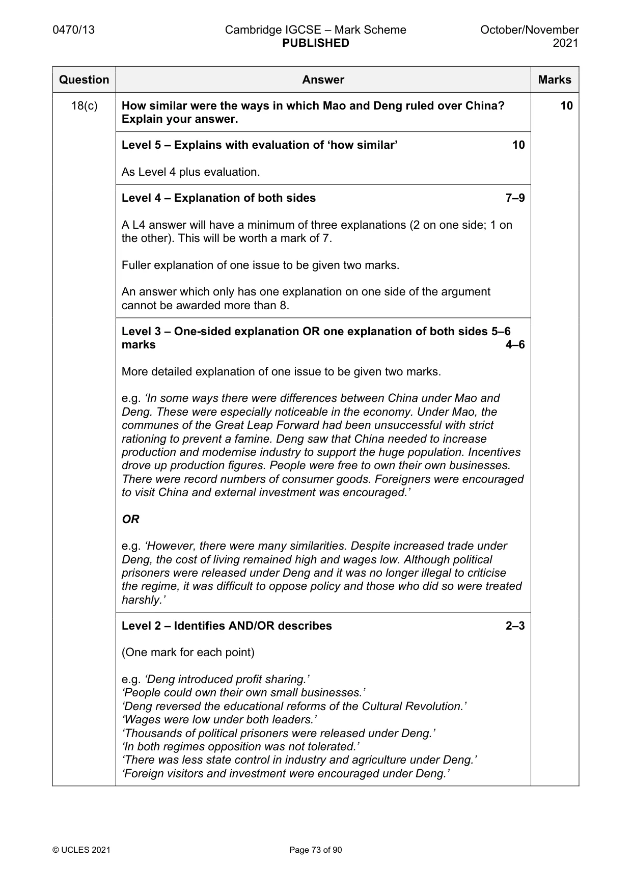 Mark scheme, page 73 of 90