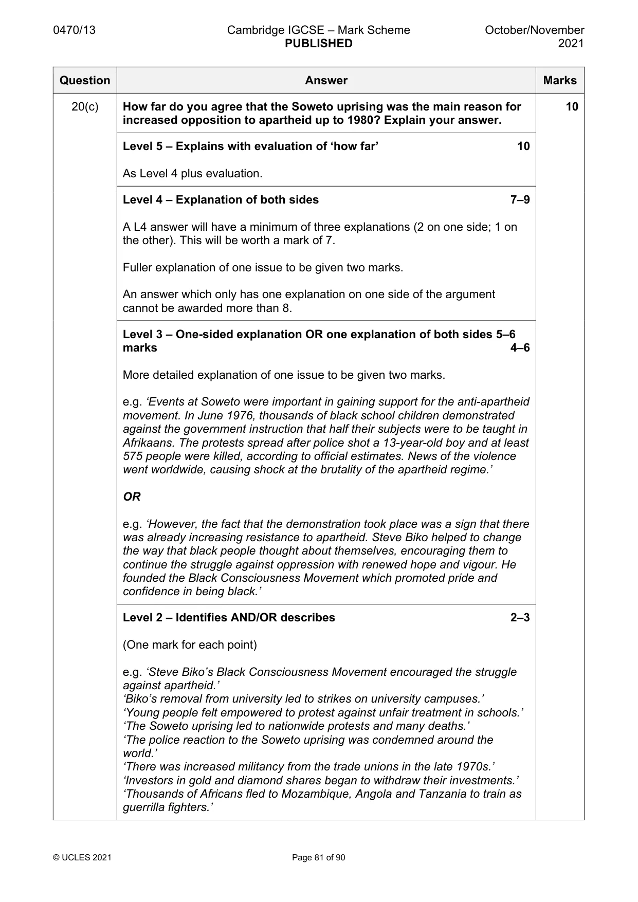 Mark scheme, page 81 of 90