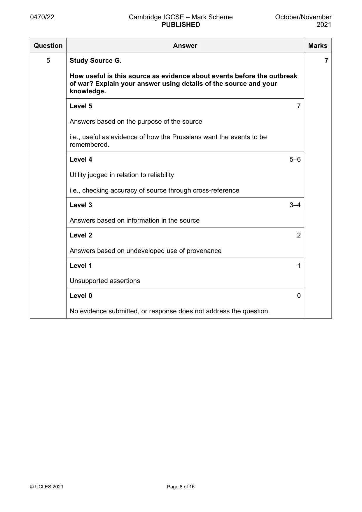 Mark scheme, page 8 of 16