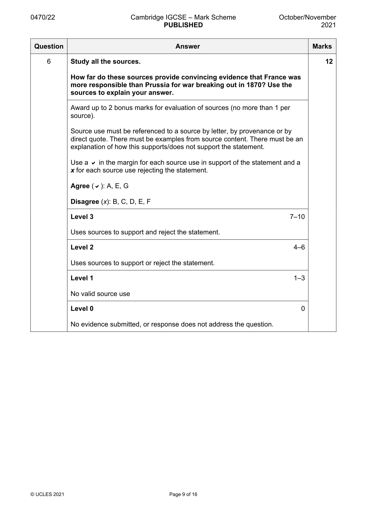 Mark scheme, page 9 of 16