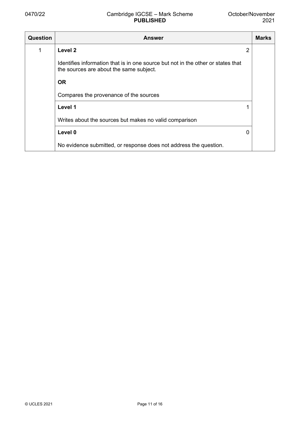 Mark scheme, page 11 of 16