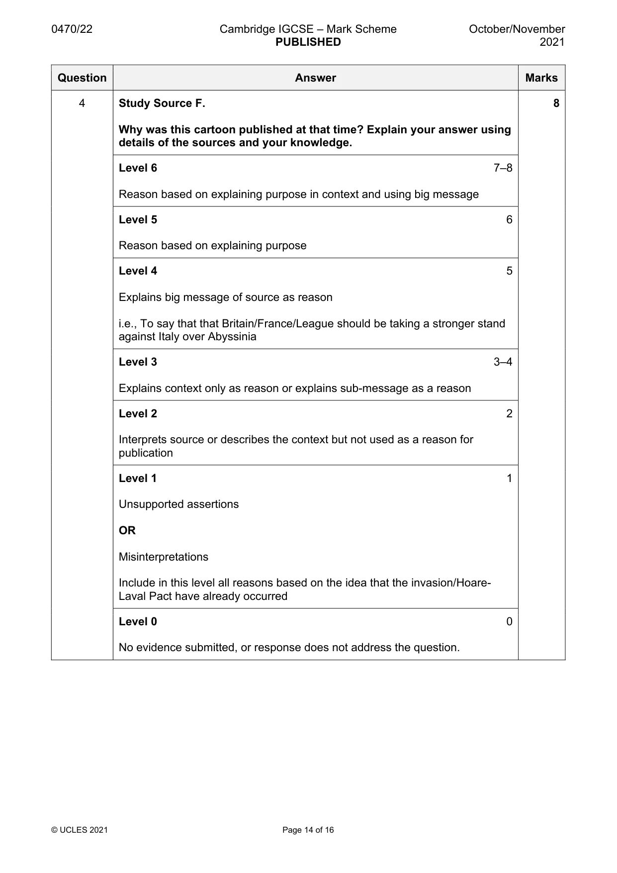 Mark scheme, page 14 of 16