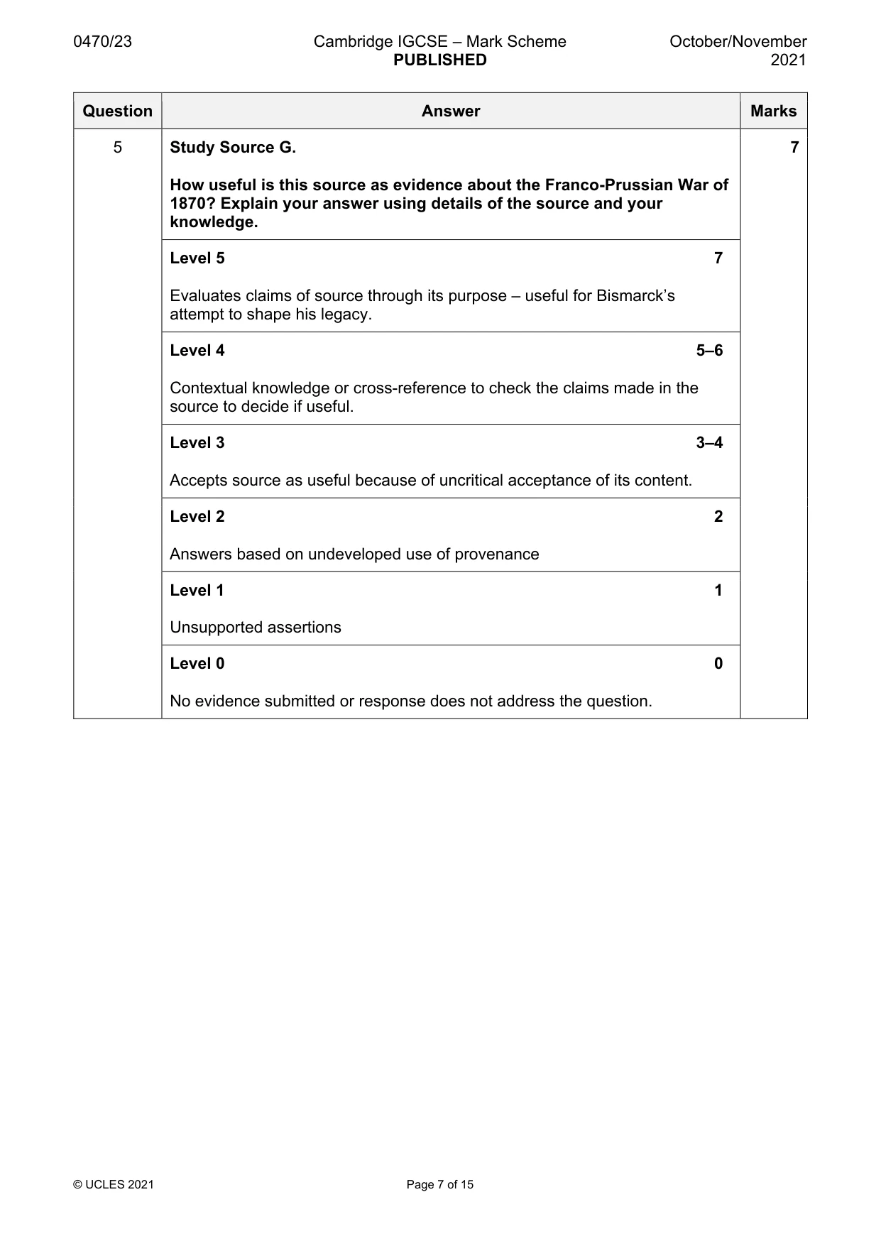 Mark scheme, page 7 of 15