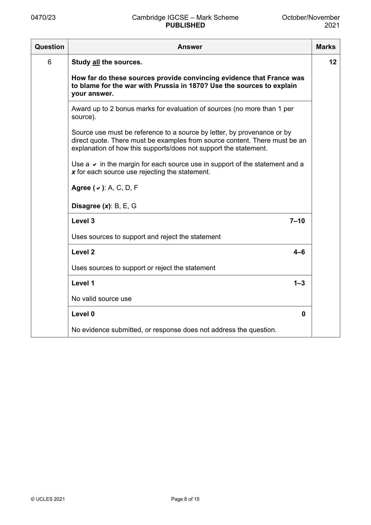 Mark scheme, page 8 of 15