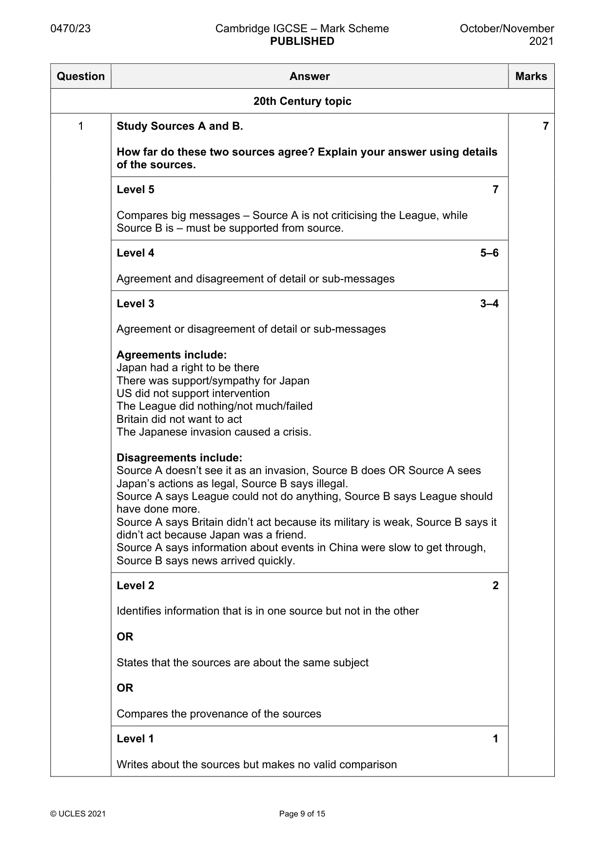 Mark scheme, page 9 of 15