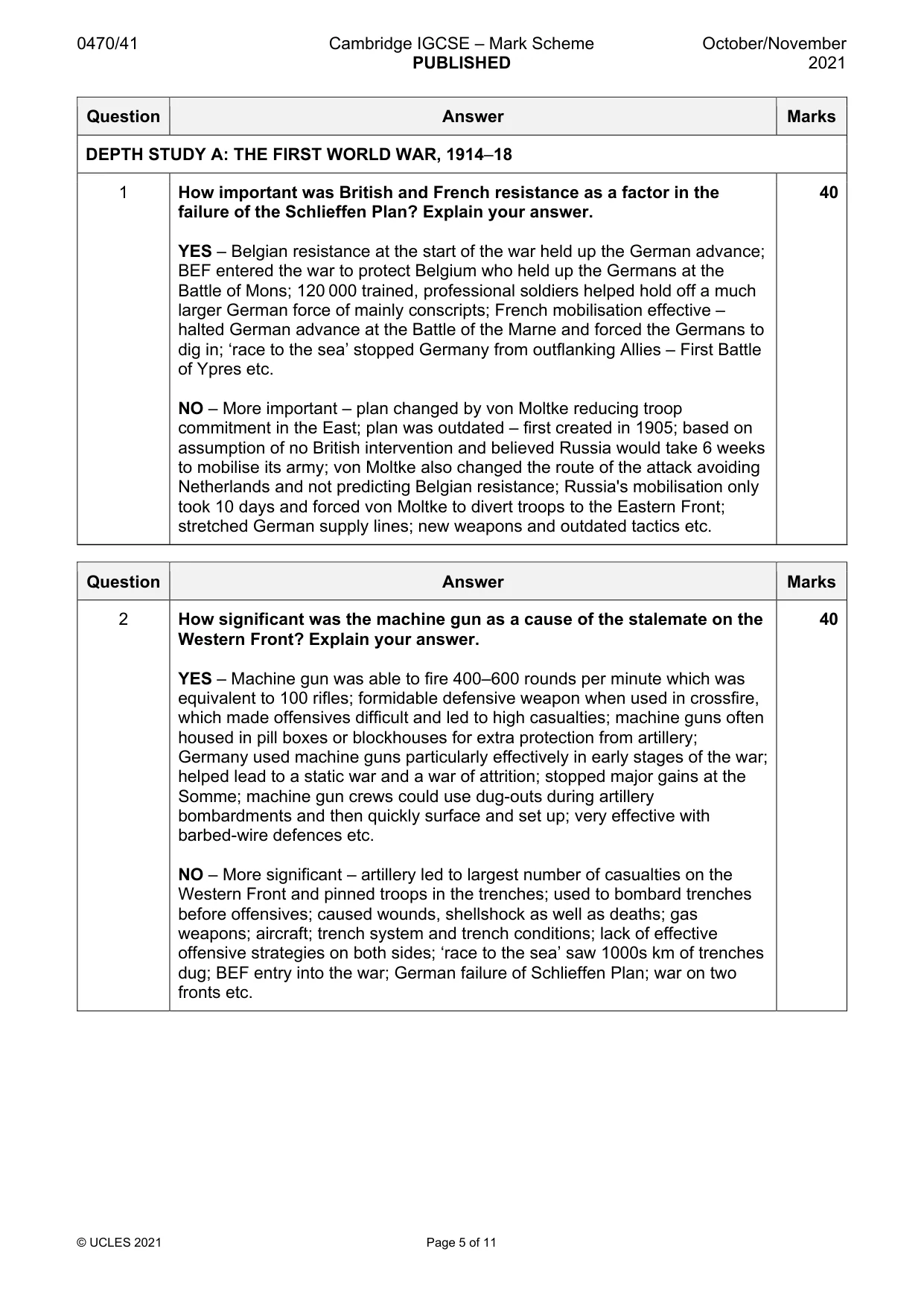 Mark scheme, page 5 of 11