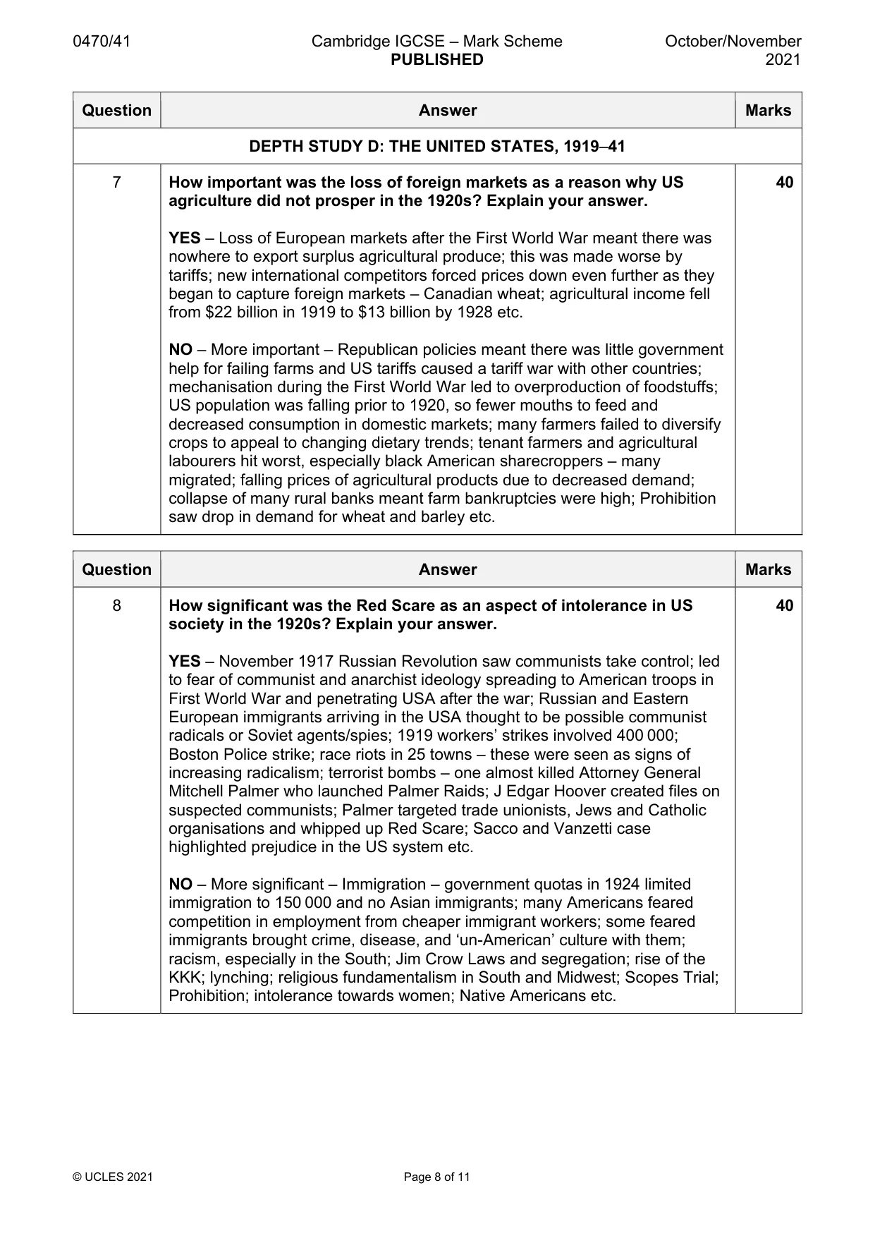 Mark scheme, page 8 of 11
