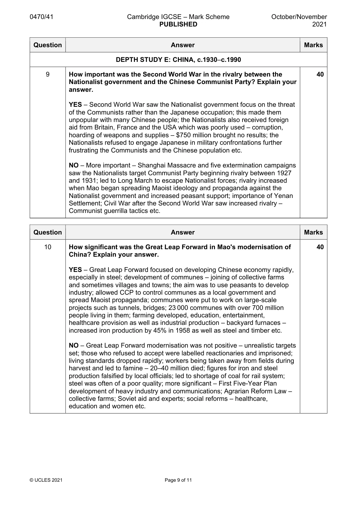 Mark scheme, page 9 of 11
